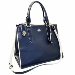 Coach Bag Crosby Carryall Leather Navy Blue Ivory White 35331 COACH Bicolor Tote Handbag Shoulder Crossbody SN-13062