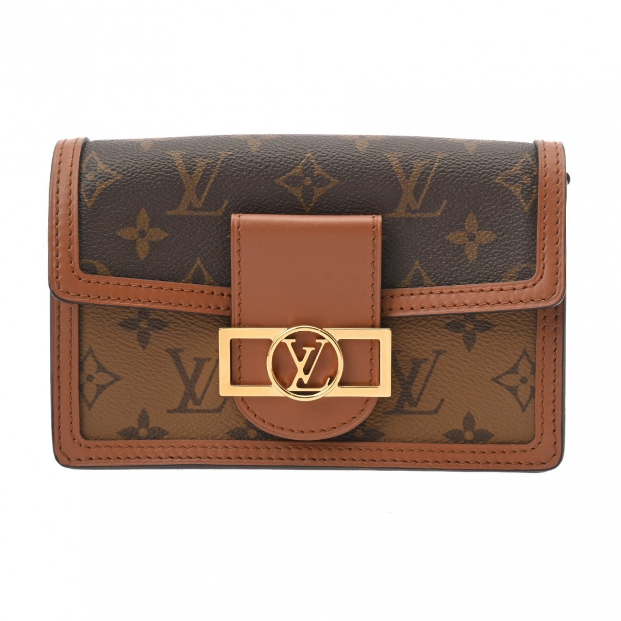 LOUIS VUITTON Louis Vuitton Monogram Reverse Portefeuille Dauphine Brown M68746 Women's Canvas Shoulder Bag