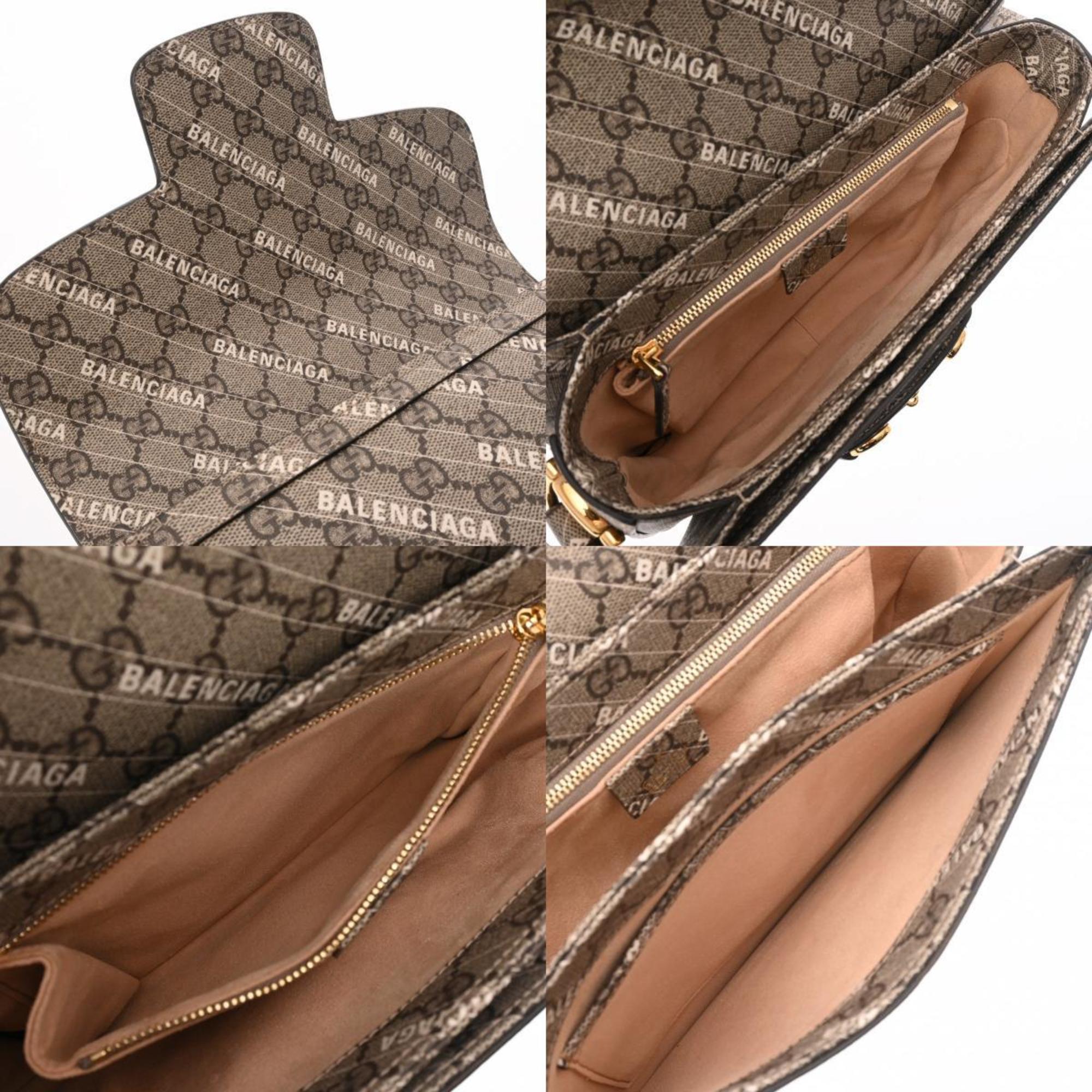 GUCCI Horsebit 1955 x BALENCIAGA collaboration beige 602204 women's PVC shoulder bag