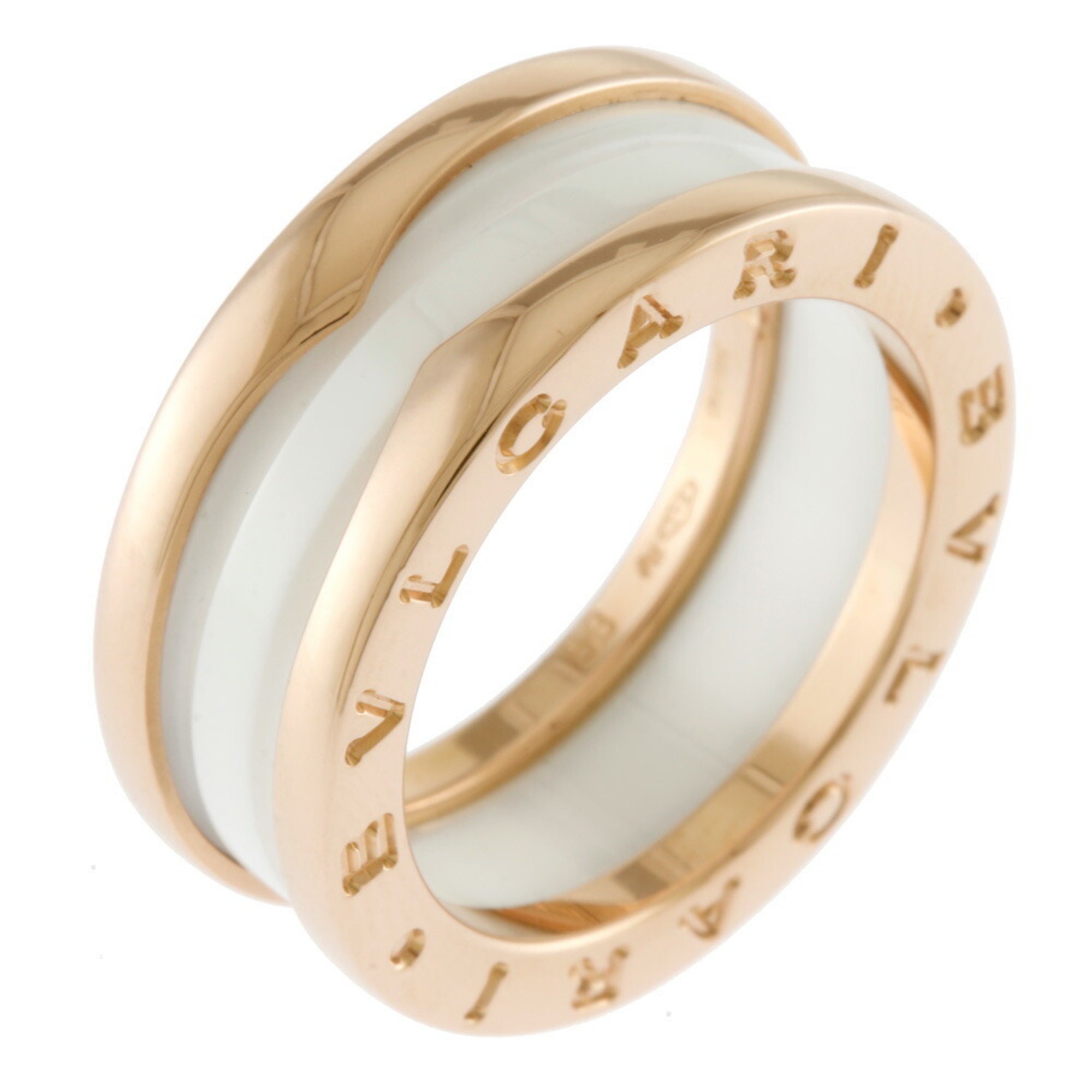 BVLGARI B-zero.1 B-zero One 3-band white ceramic ring, size 12, 18k gold, for women,