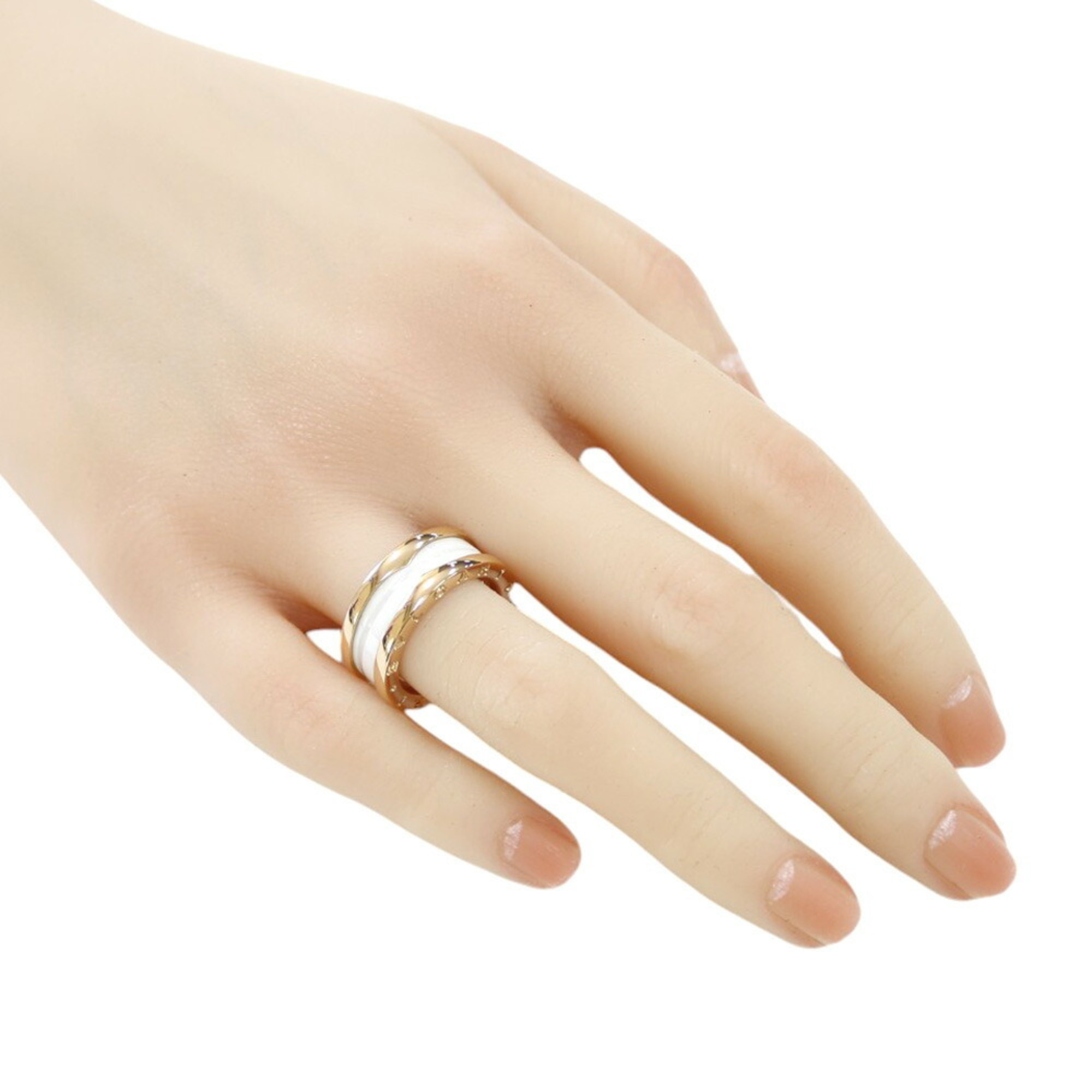 BVLGARI B-zero.1 B-zero One 3-band white ceramic ring, size 12, 18k gold, for women,