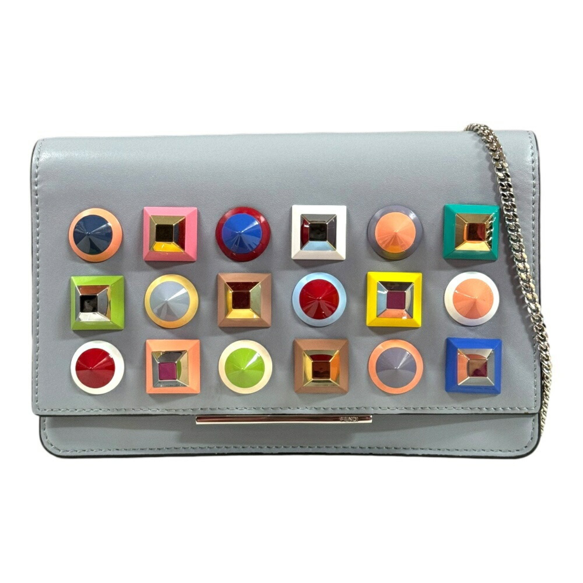 FENDI Chain Rainbow Stud Wallet Leather 8M0346 Women's