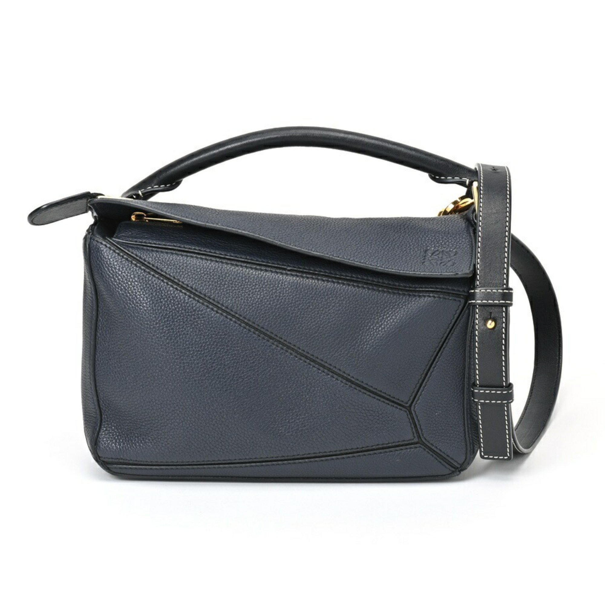 LOEWE Puzzle Bag Small Shoulder Soft Grain Calf Navy Black S-156566