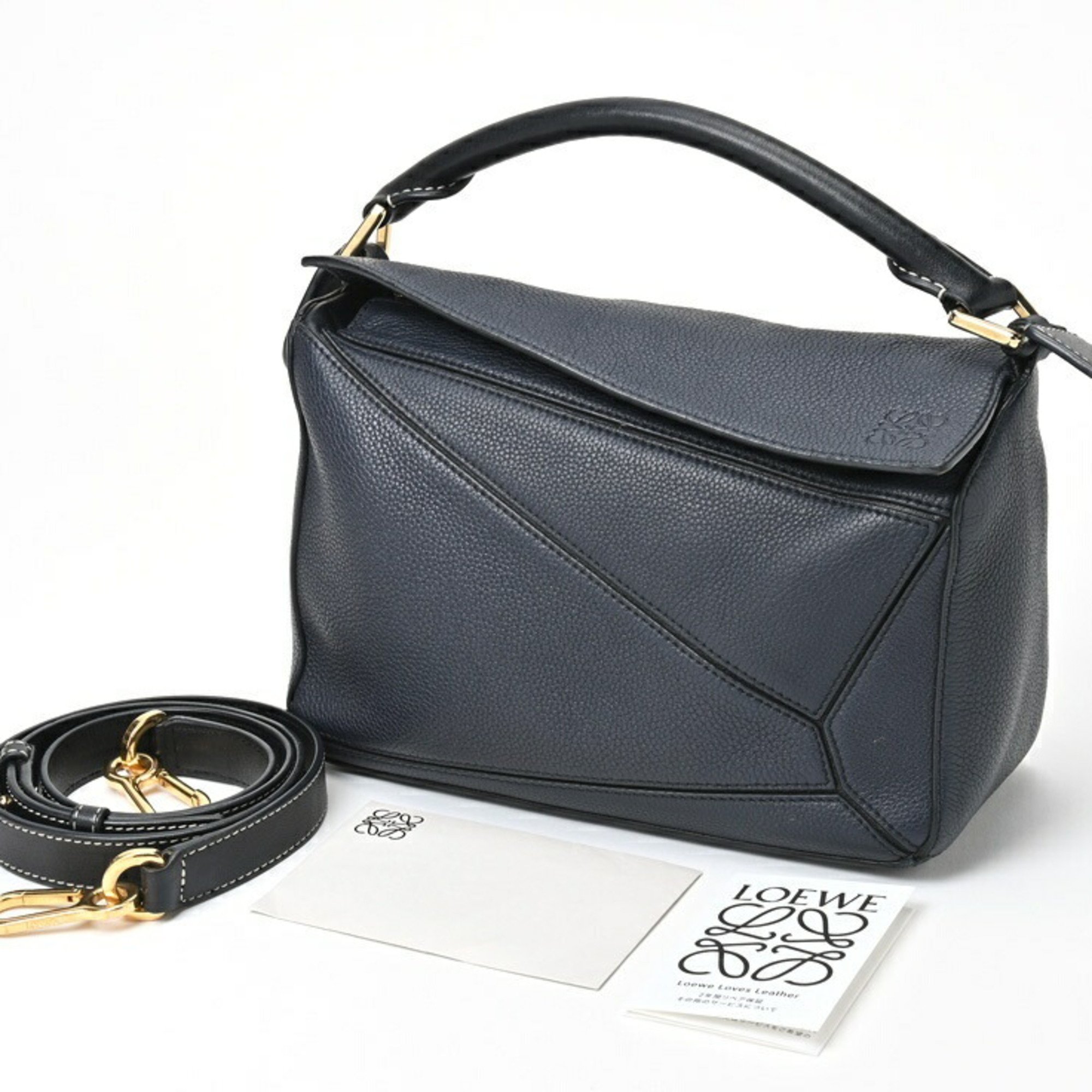 LOEWE Puzzle Bag Small Shoulder Soft Grain Calf Navy Black S-156566