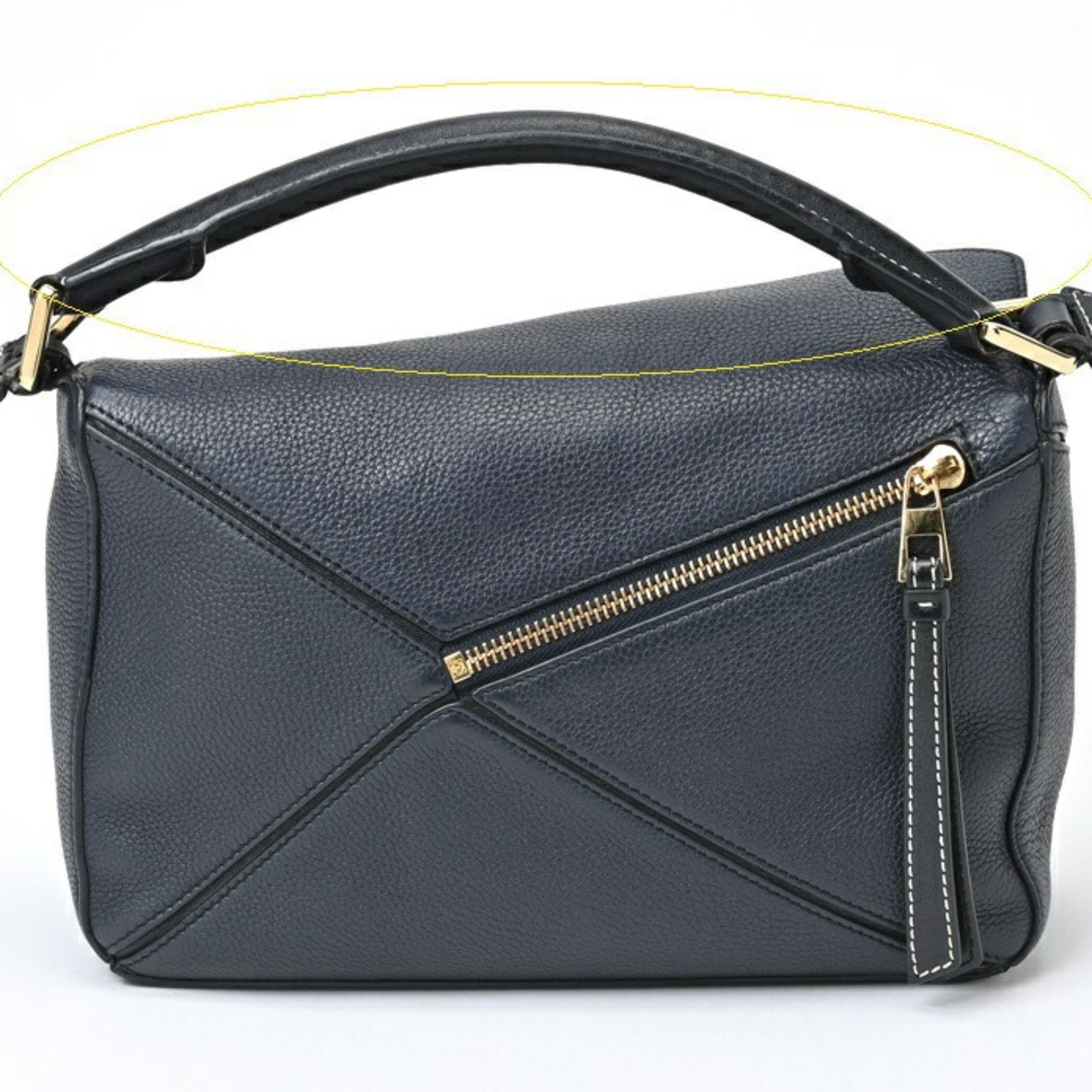 LOEWE Puzzle Bag Small Shoulder Soft Grain Calf Navy Black S-156566