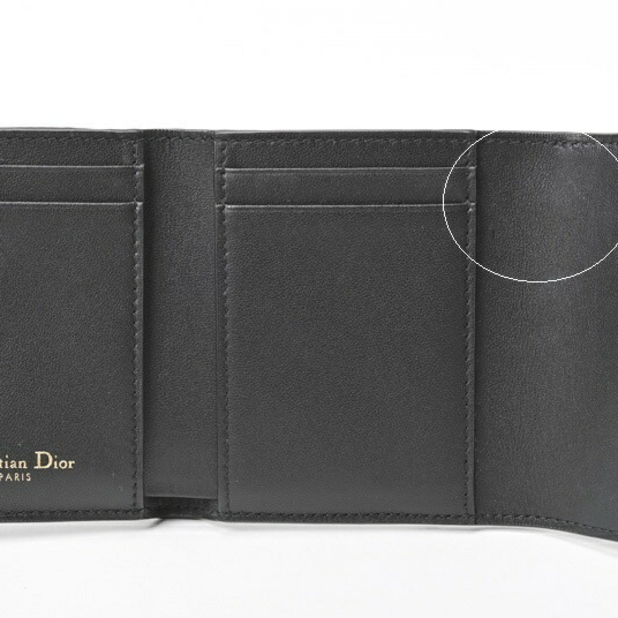 Christian Dior Dior Saddle Lotus Wallet Tri-fold S5652CBAA Leather Black S-156669