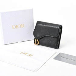 Christian Dior Dior Saddle Lotus Wallet Tri-fold S5652CBAA Leather Black S-156669