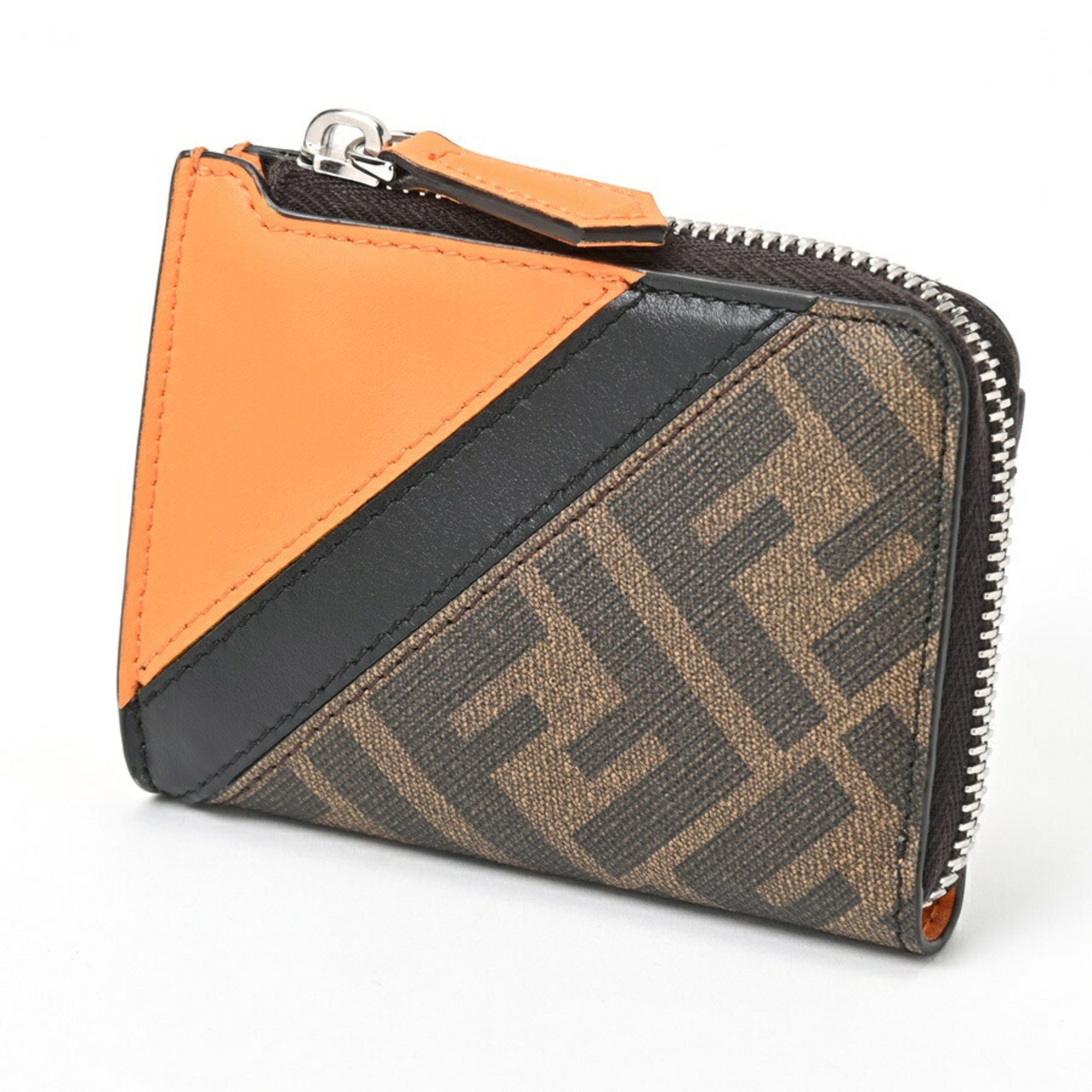 FENDI L-shaped coin card case 7M0330 Coated canvas leather Brown Black Orange S-156544