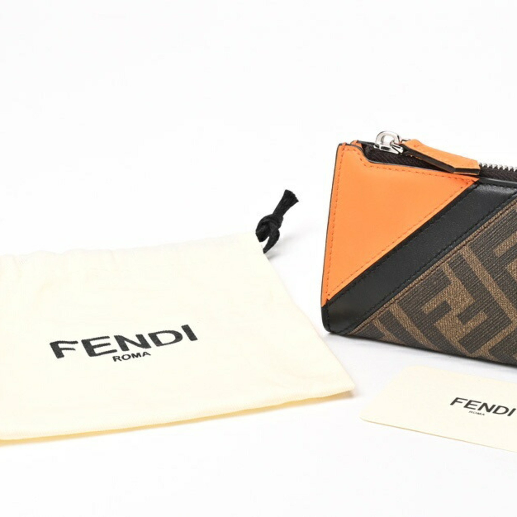 FENDI L-shaped coin card case 7M0330 Coated canvas leather Brown Black Orange S-156544