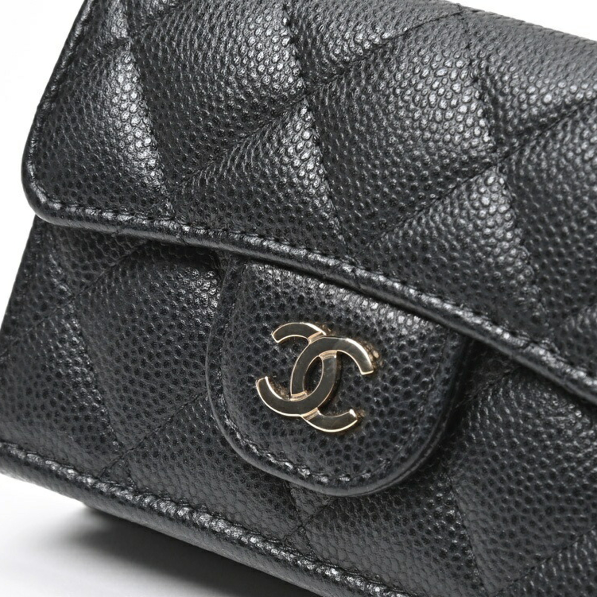 CHANEL Matelasse Small Flap Wallet Tri-fold Compact AP0230 Caviar Skin Black S-156663