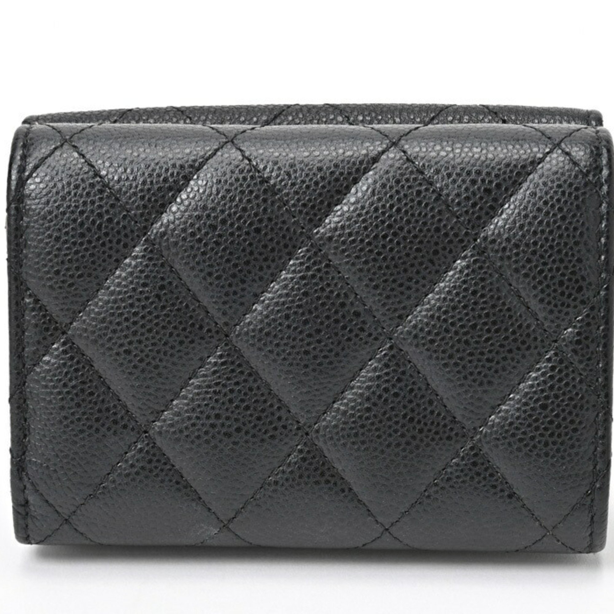 CHANEL Matelasse Small Flap Wallet Tri-fold Compact AP0230 Caviar Skin Black S-156663