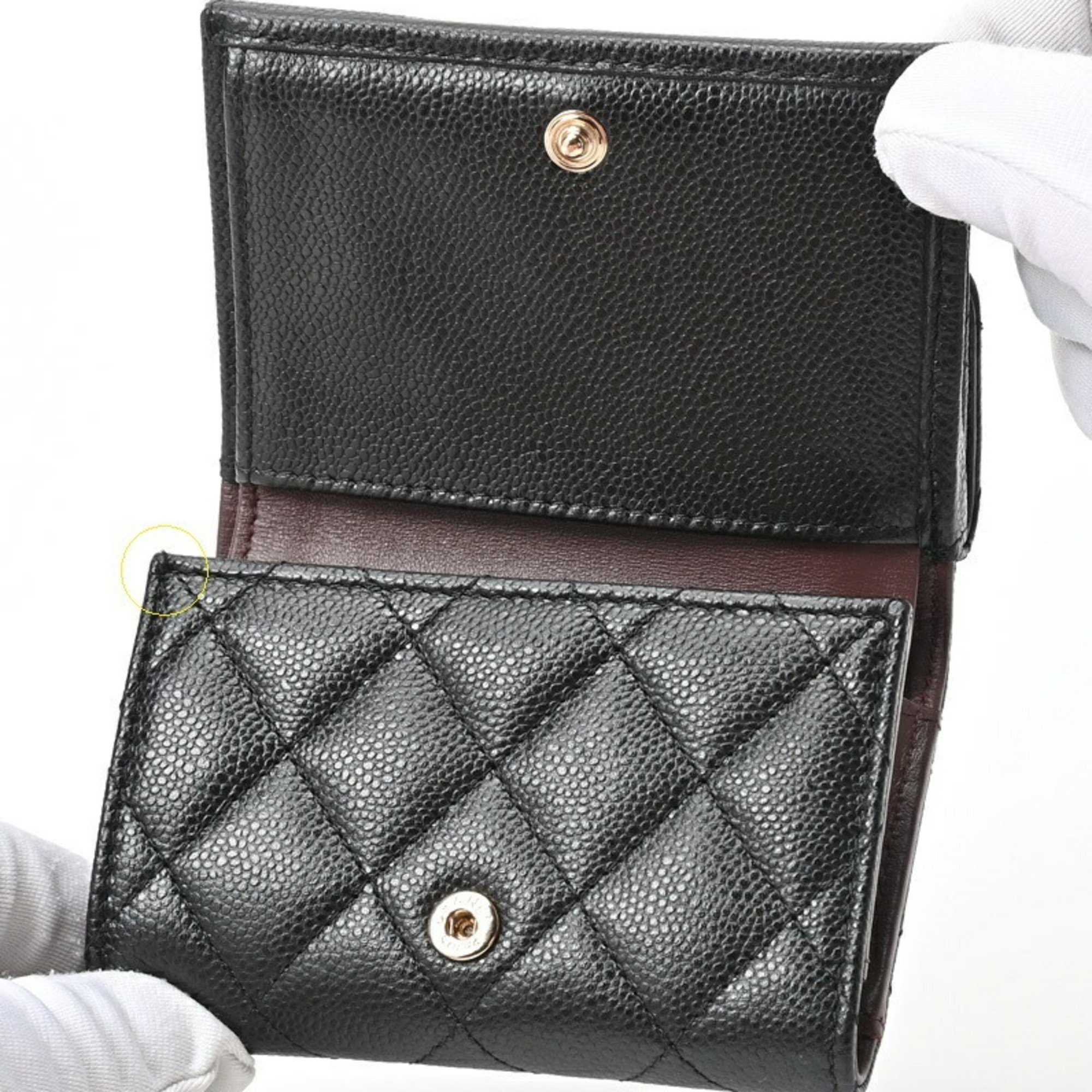 CHANEL Matelasse Small Flap Wallet Tri-fold Compact AP0230 Caviar Skin Black S-156663