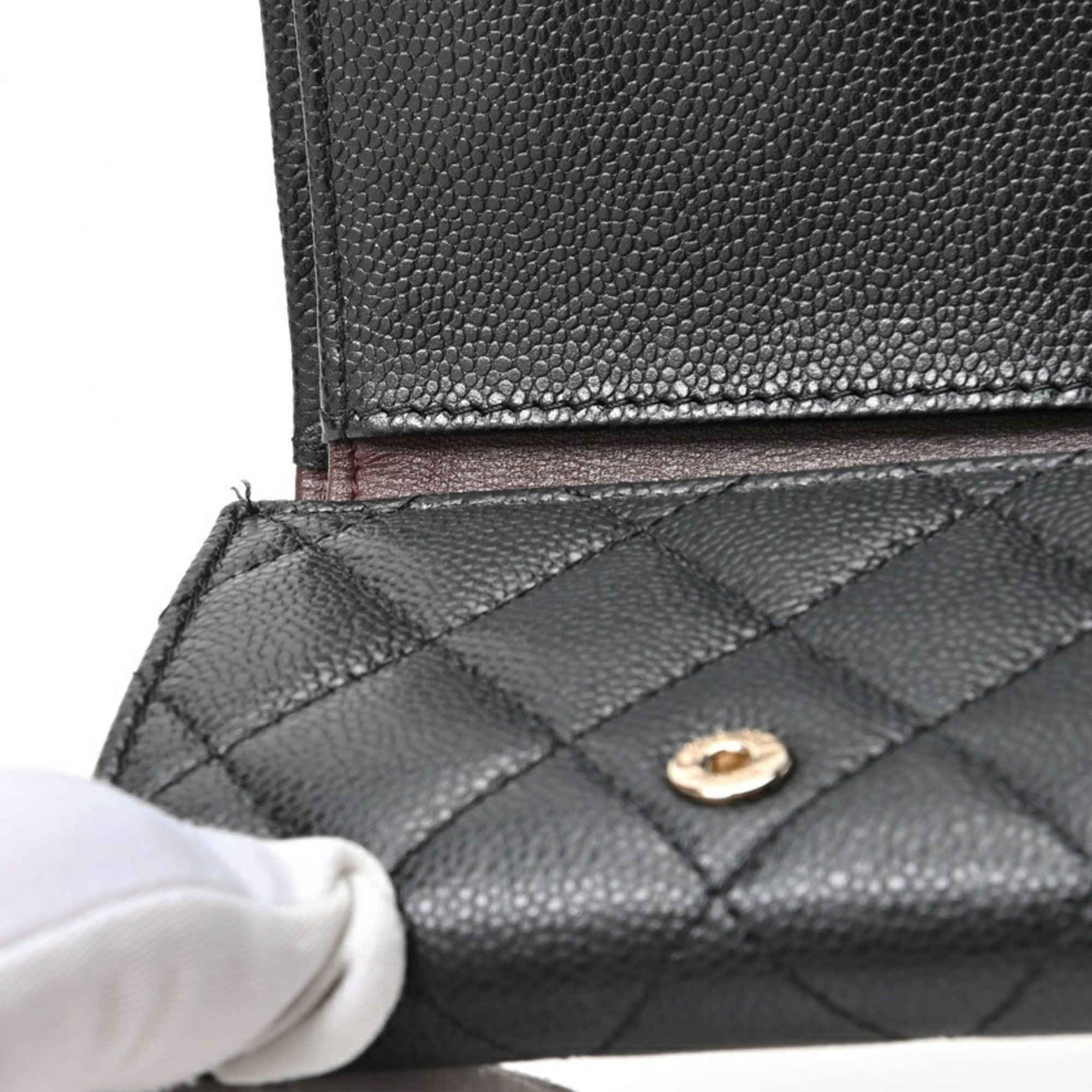 CHANEL Matelasse Small Flap Wallet Tri-fold Compact AP0230 Caviar Skin Black S-156663