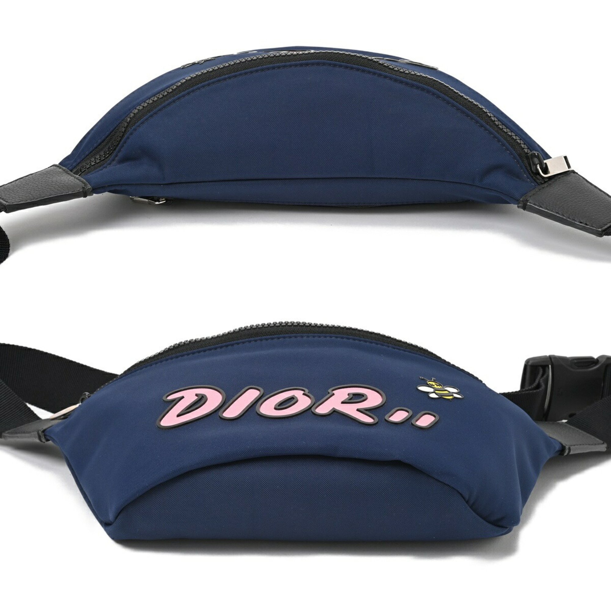 Christian Dior Dior DIOR x KAWS B Body Bag Belt Waist Pouch Nylon Leather Navy S-156614