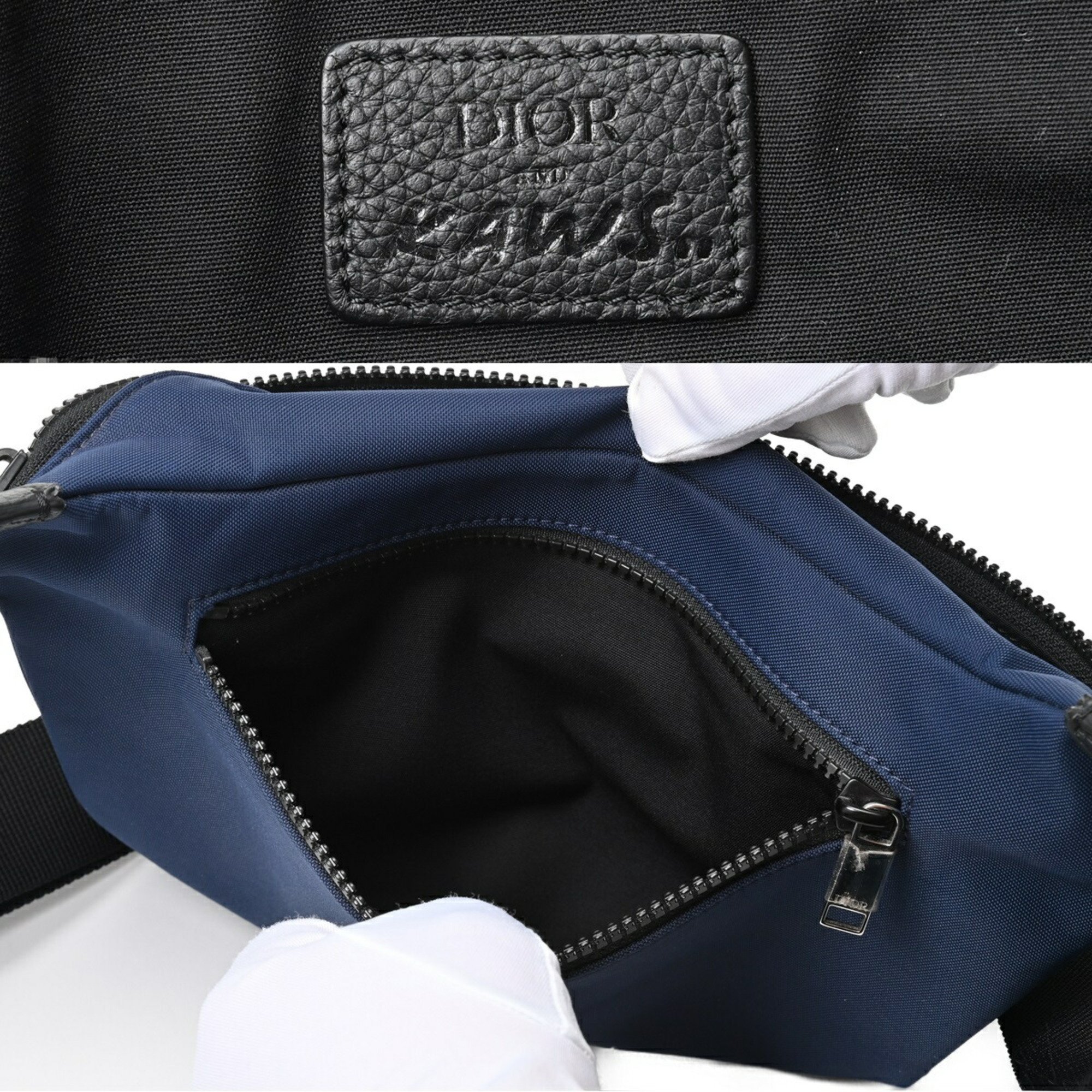 Christian Dior Dior DIOR x KAWS B Body Bag Belt Waist Pouch Nylon Leather Navy S-156614