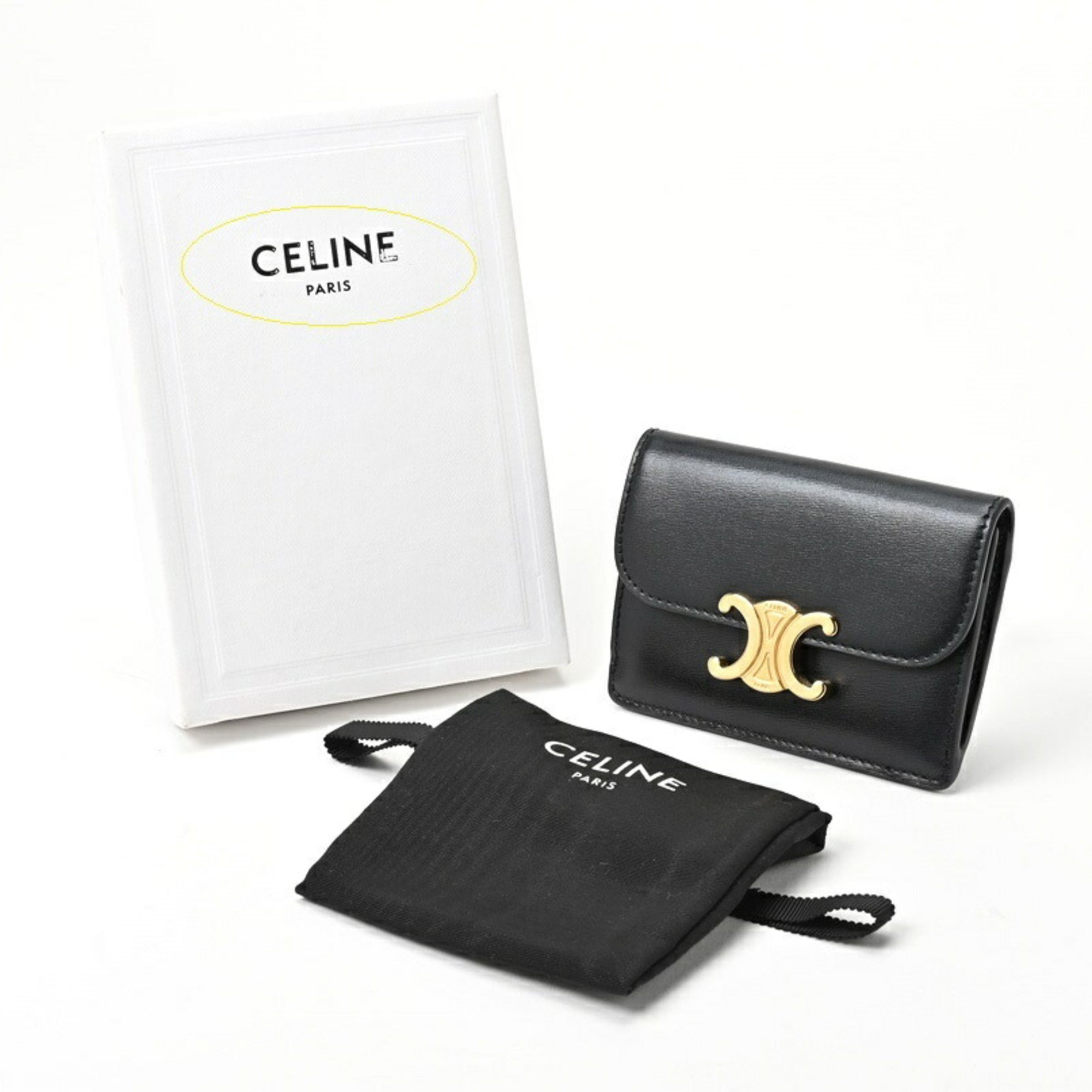 CELINE Triomphe flap card holder 10I583DPV.38NO Shiny calfskin S-156599