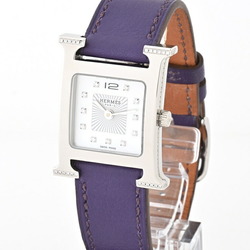 Hermes HERMES H Watch PM 25mm HH1.238 Shell White Quartz Wristwatch Lug and Case Side Diamonds E-156583