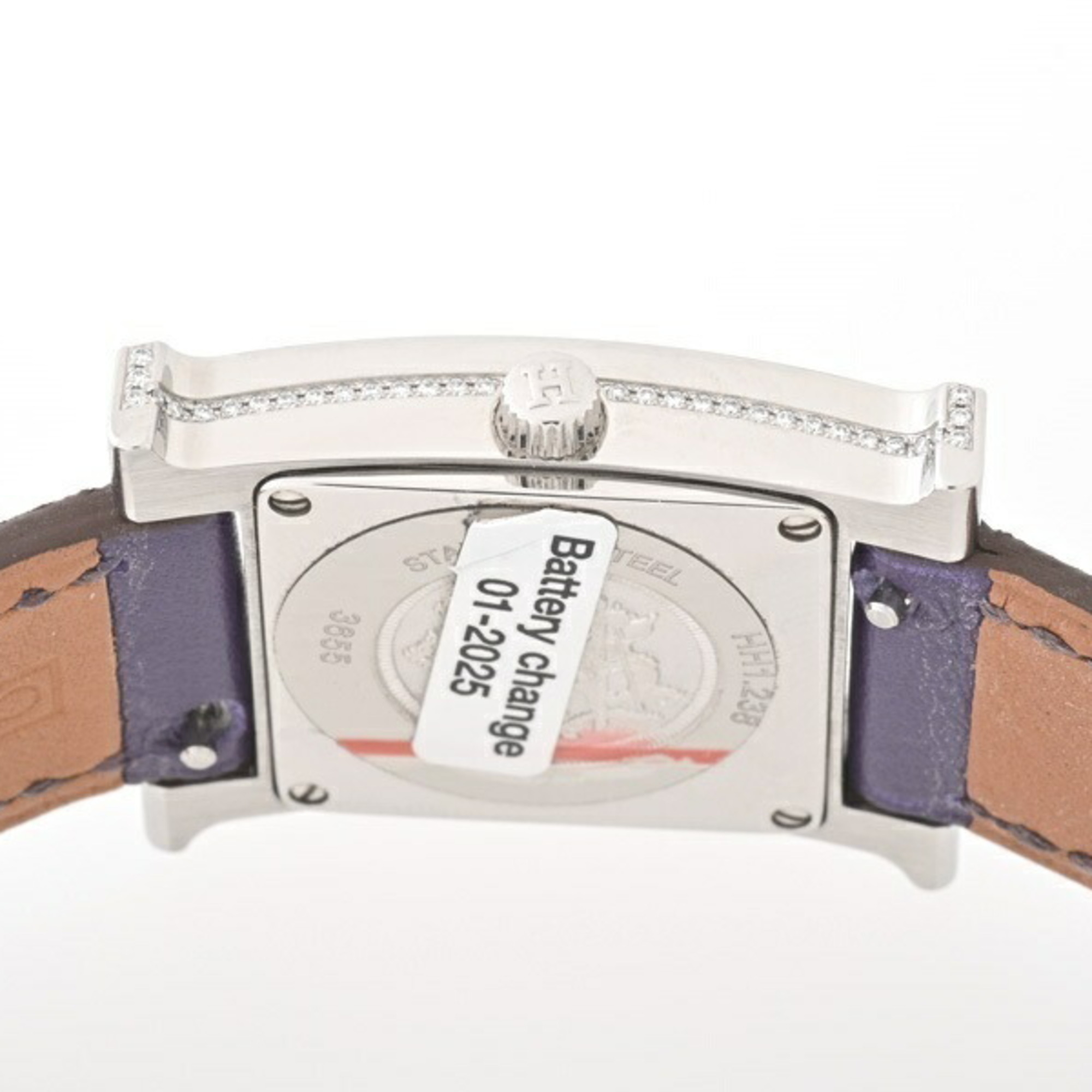 Hermes HERMES H Watch PM 25mm HH1.238 Shell White Quartz Wristwatch Lug and Case Side Diamonds E-156583