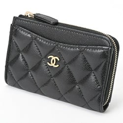 CHANEL Timeless Classic L-Shaped Coin Card Case AP3179 Caviar Skin Black Gold S-156698