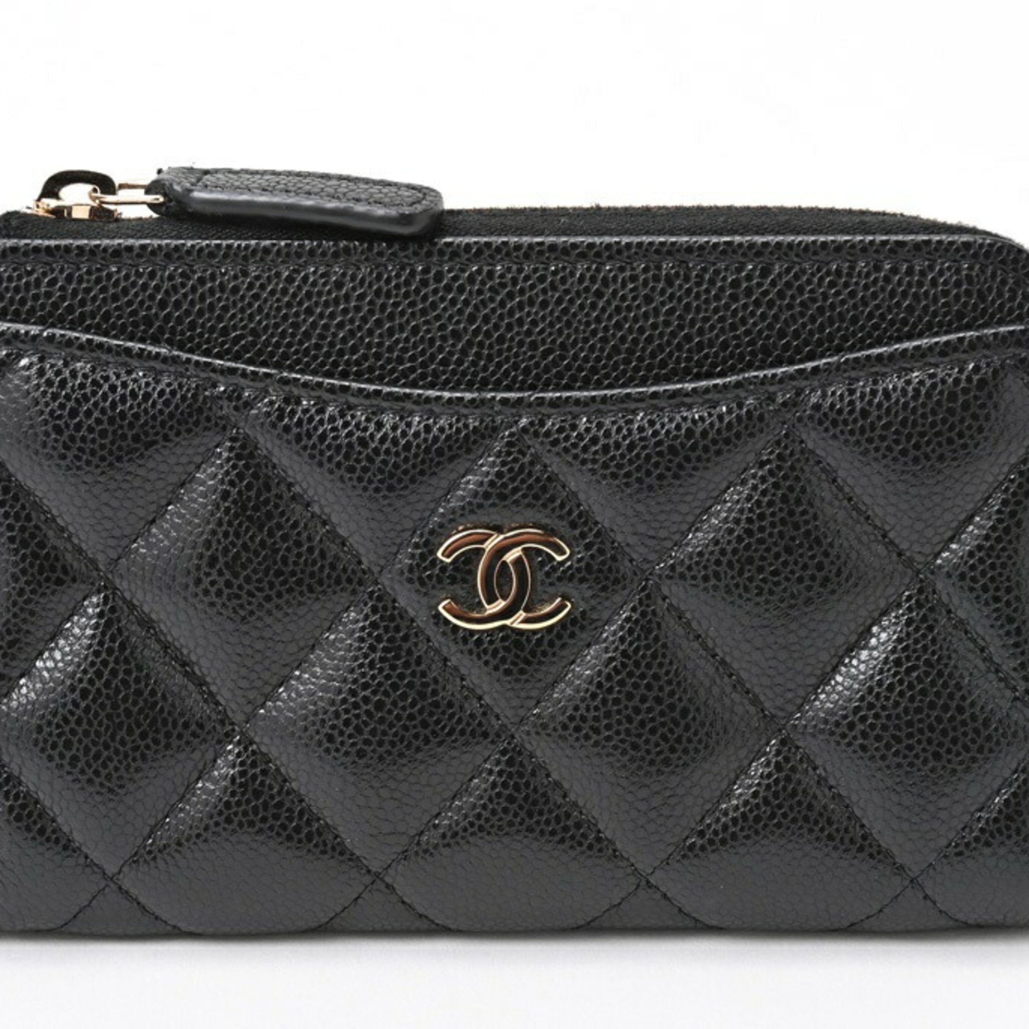 CHANEL Timeless Classic L-Shaped Coin Card Case AP3179 Caviar Skin Black Gold S-156698