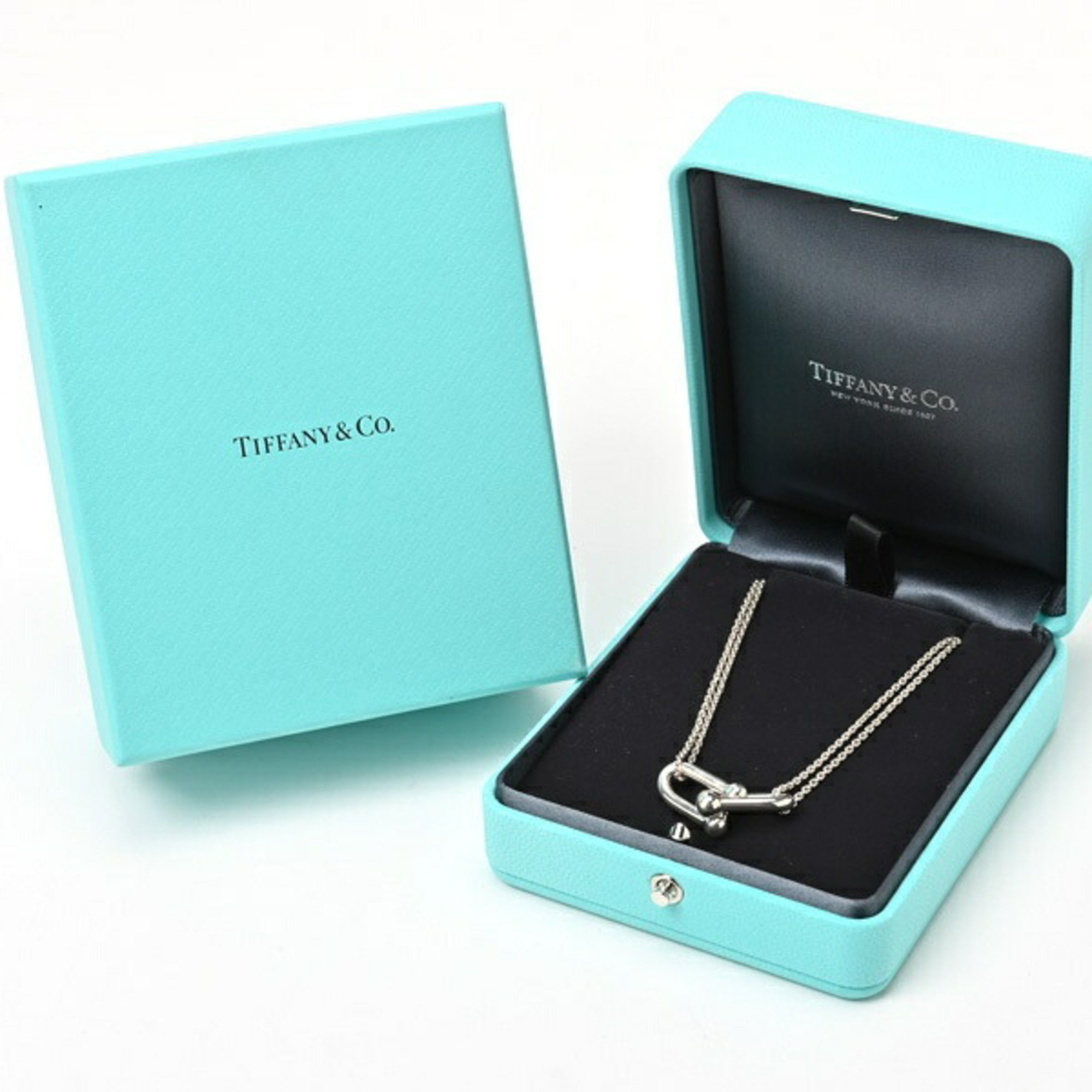 Tiffany & Co. Hardware Large Double Link Pendant Necklace Sterling Silver T-156386