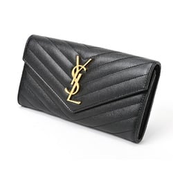 Saint Laurent SAINT LAURENT Monogram Large Flap Wallet 372264 Grain de Poudre Embossed Leather Black S-156603