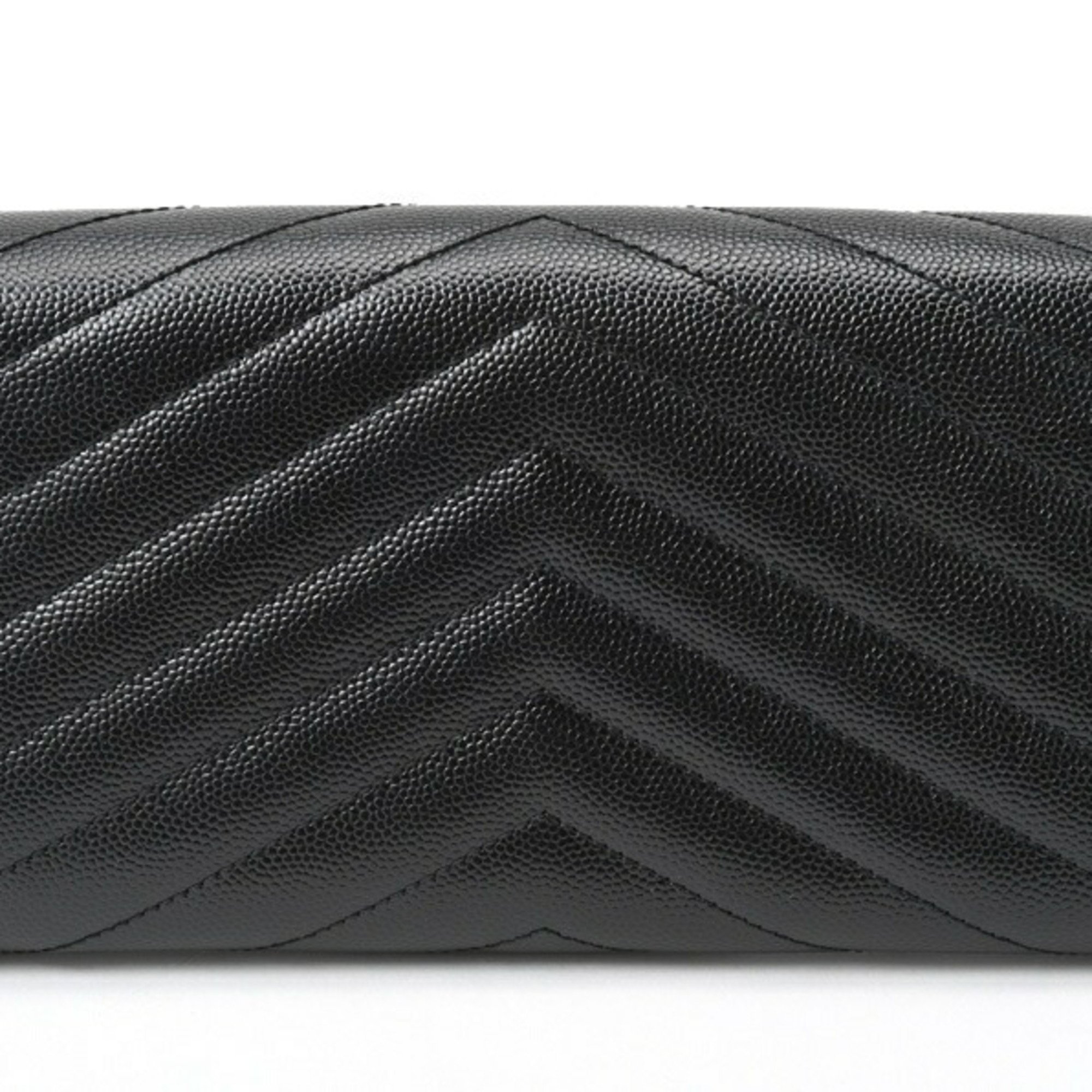 Saint Laurent SAINT LAURENT Monogram Large Flap Wallet 372264 Grain de Poudre Embossed Leather Black S-156603