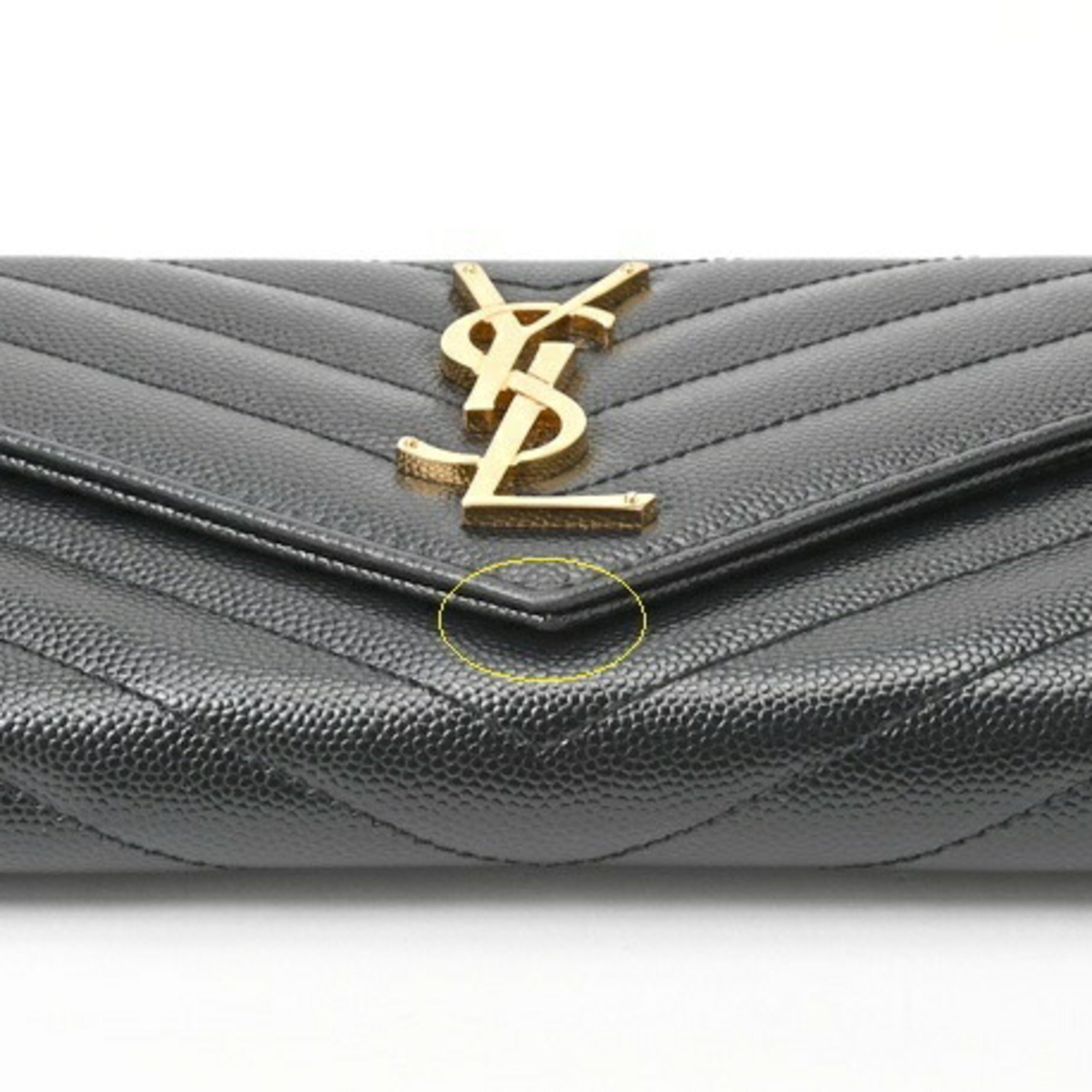 Saint Laurent SAINT LAURENT Monogram Large Flap Wallet 372264 Grain de Poudre Embossed Leather Black S-156603