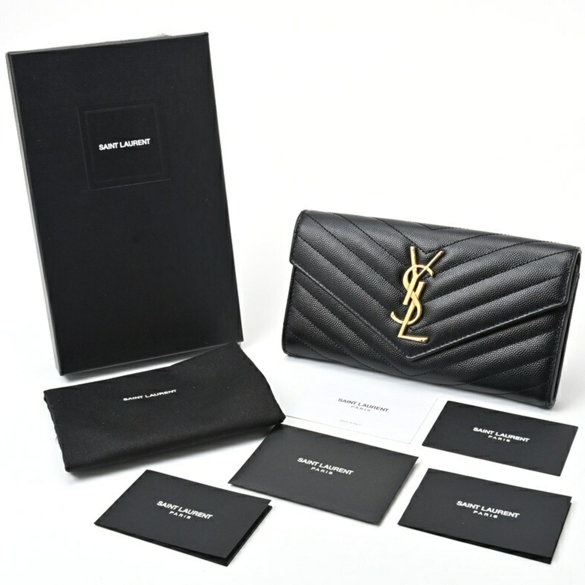 Saint Laurent SAINT LAURENT Monogram Large Flap Wallet 372264 Grain de Poudre Embossed Leather Black S-156603