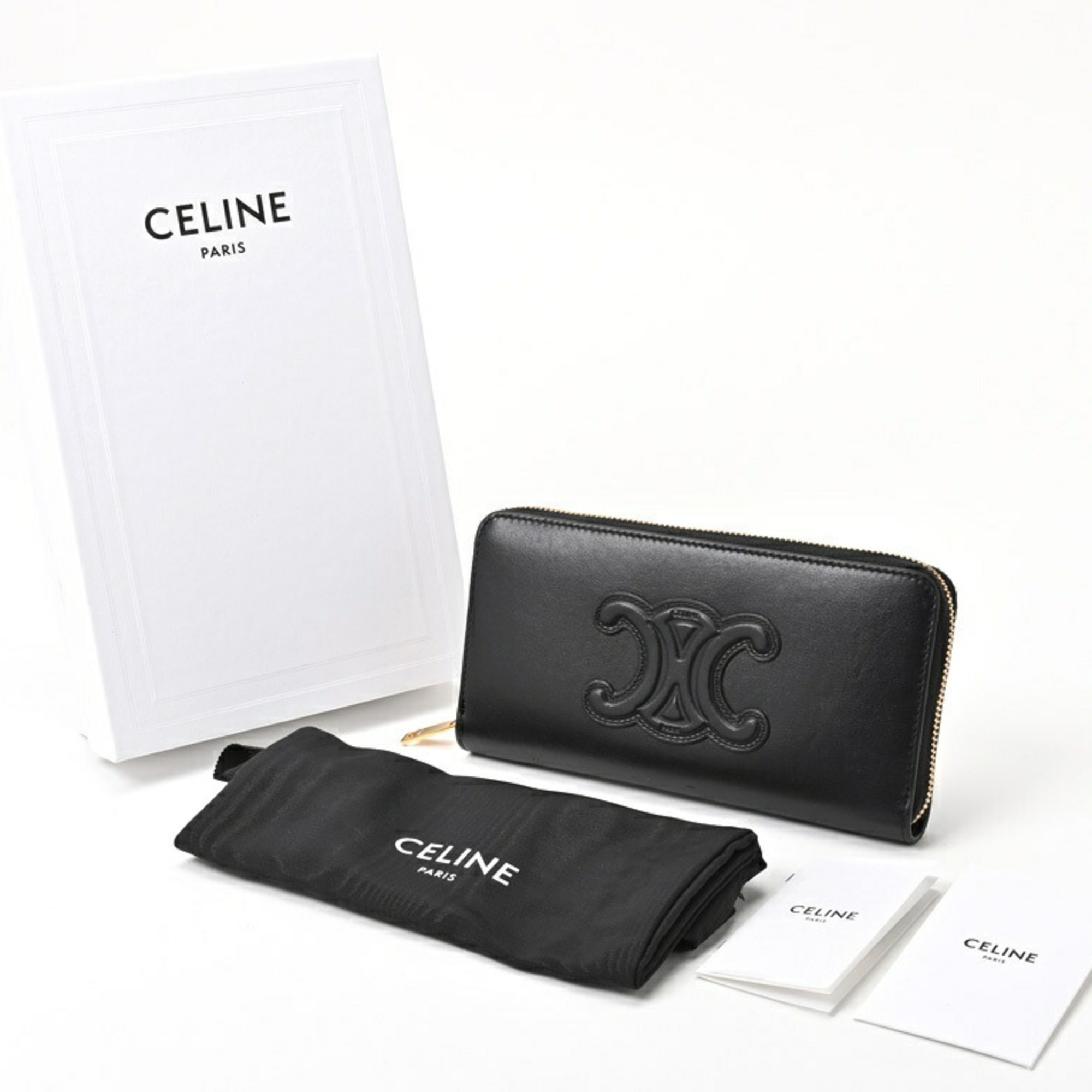 CELINE Cuir Triomphe Large Zip Wallet 10K543DR8.38NO Smooth Calfskin Black S-156671