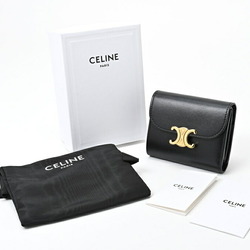 CELINE Triomphe Small Wallet Tri-fold 10D783DPV.38NO Shiny Calfskin Black E-156587