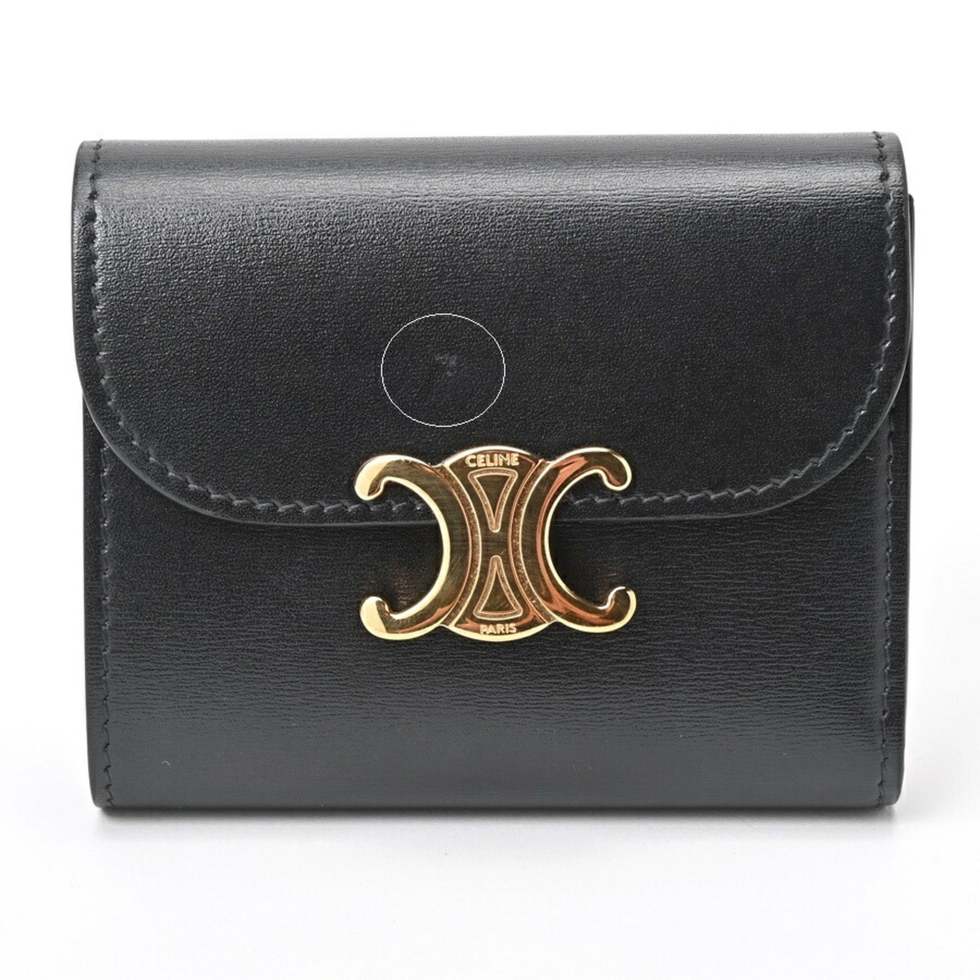 CELINE Triomphe Small Wallet Tri-fold 10D783DPV.38NO Shiny Calfskin Black E-156587