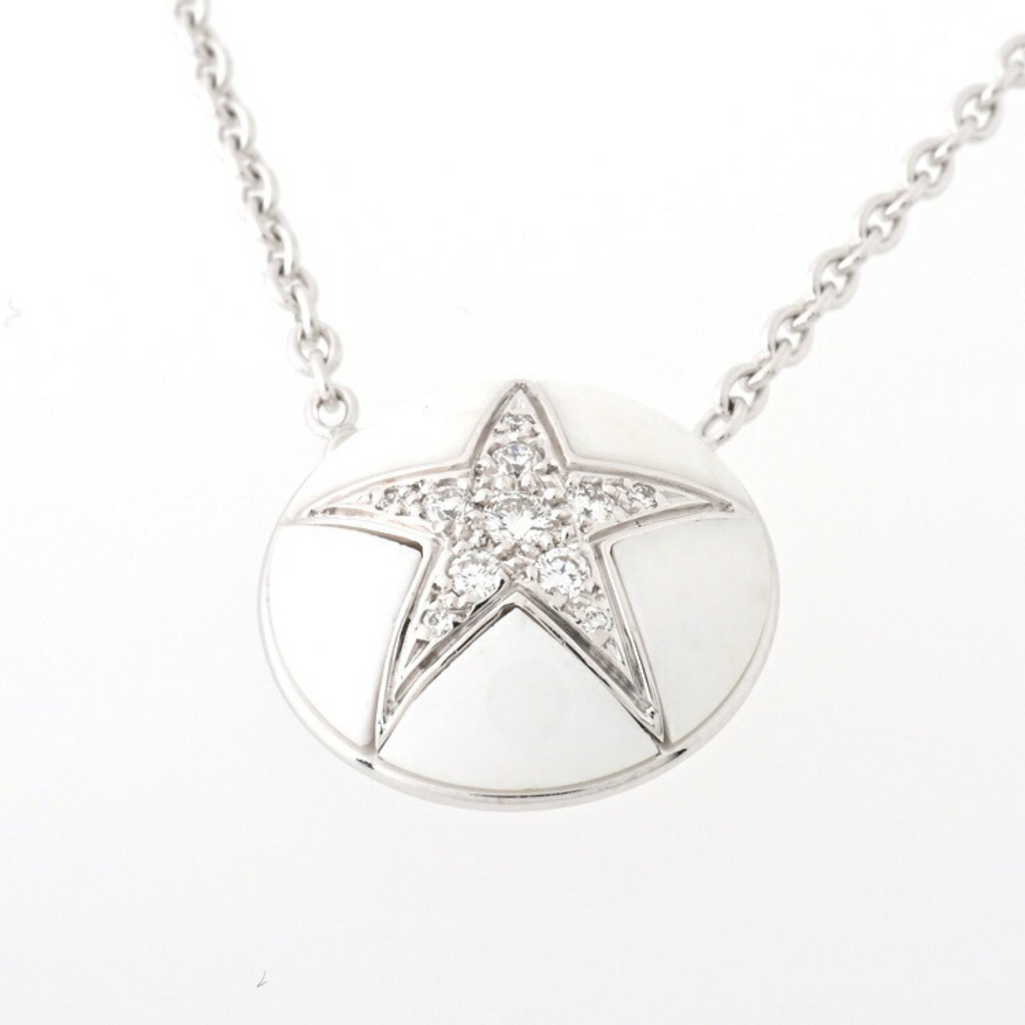 CHANEL Comet Star Necklace K18WG Diamond Ceramic 40.5cm E-156246