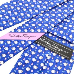 Salvatore Ferragamo Necktie 100% Silk Blue Multicolor Sheep Flower Men's KK-13782