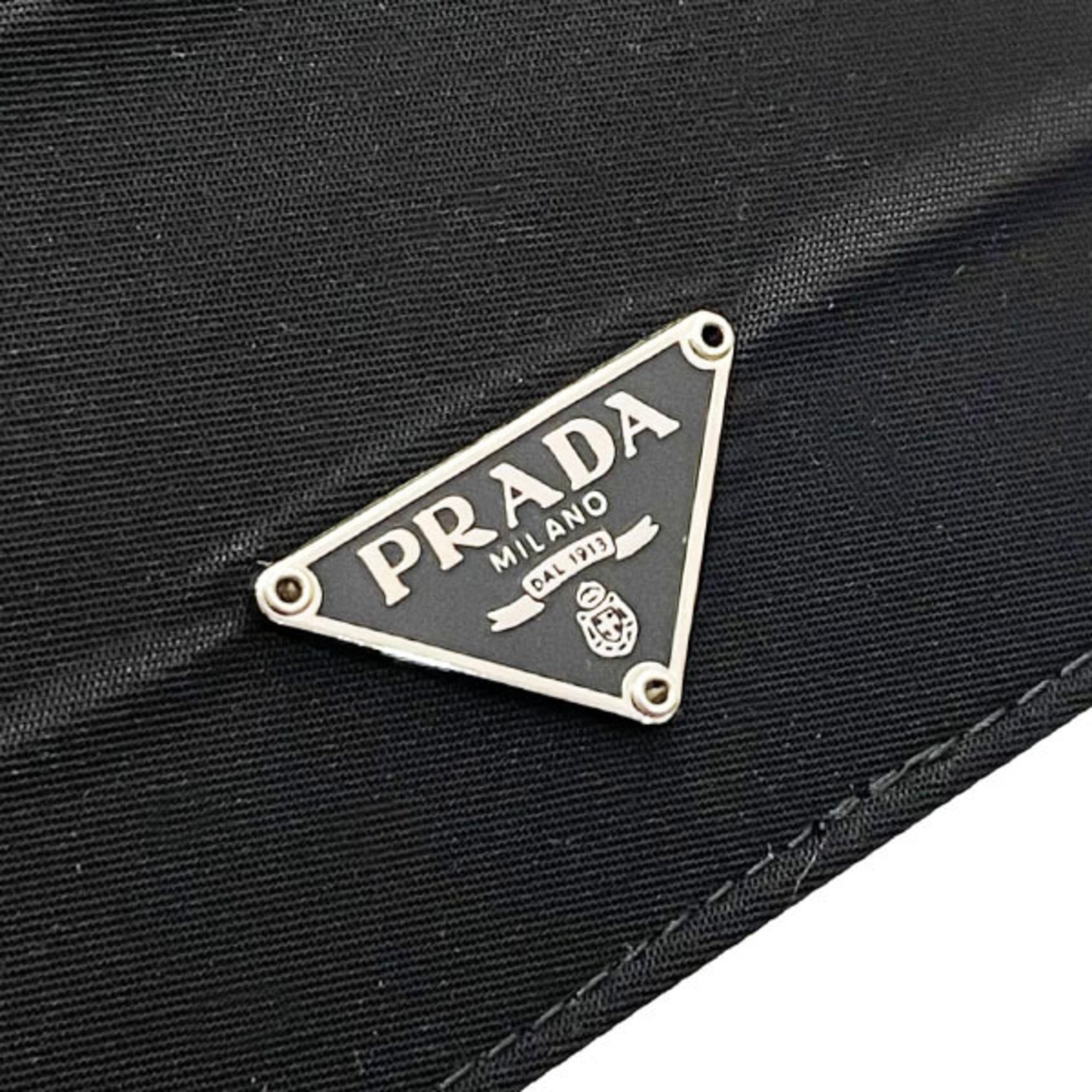 Prada Planner Cover Triangle Agenda Nylon Leather Black A80 PRADA Plate Address Book Memo Pad 6 Hole TESSUTO VITEL NERO KK-13624