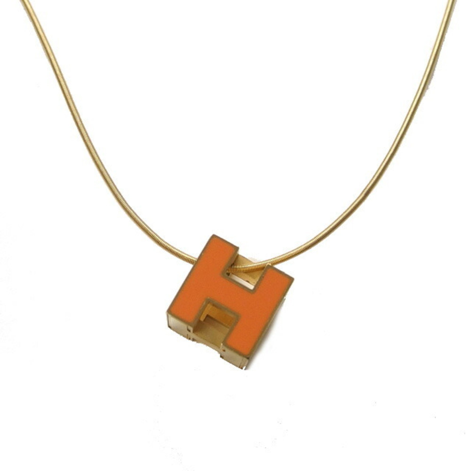 Hermes H Cube Cage d'Ache Necklace Orange