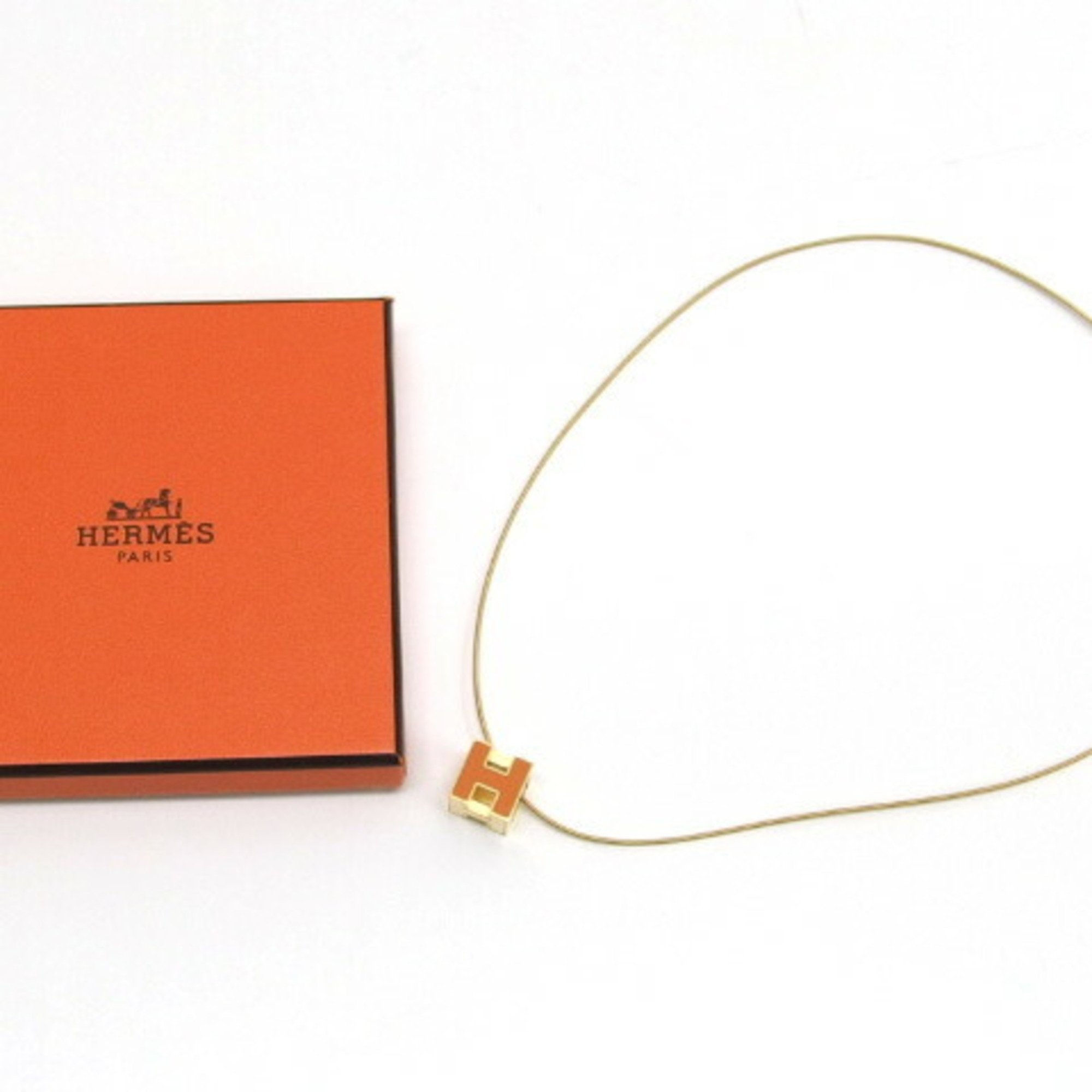 Hermes H Cube Cage d'Ache Necklace Orange