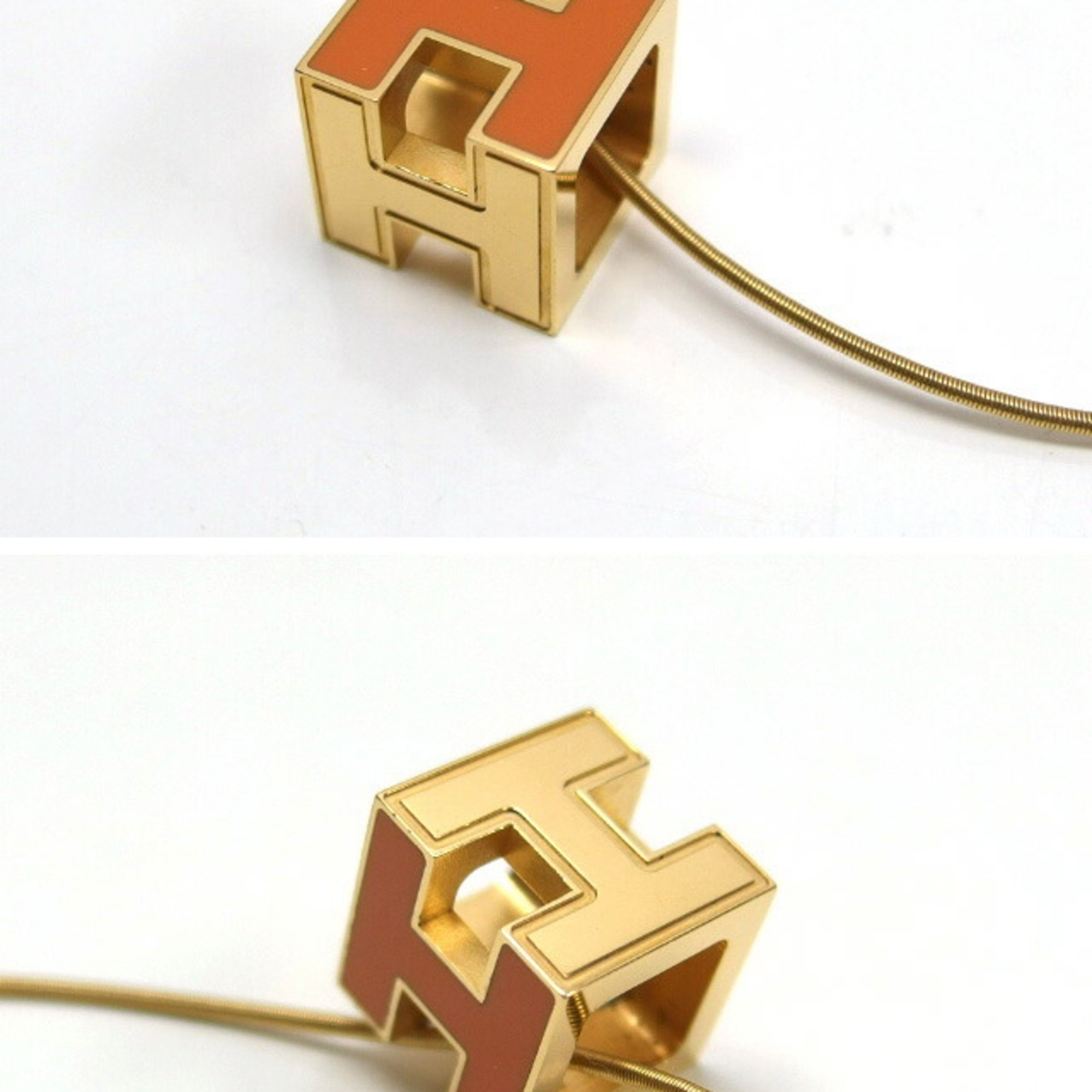 Hermes H Cube Cage d'Ache Necklace Orange