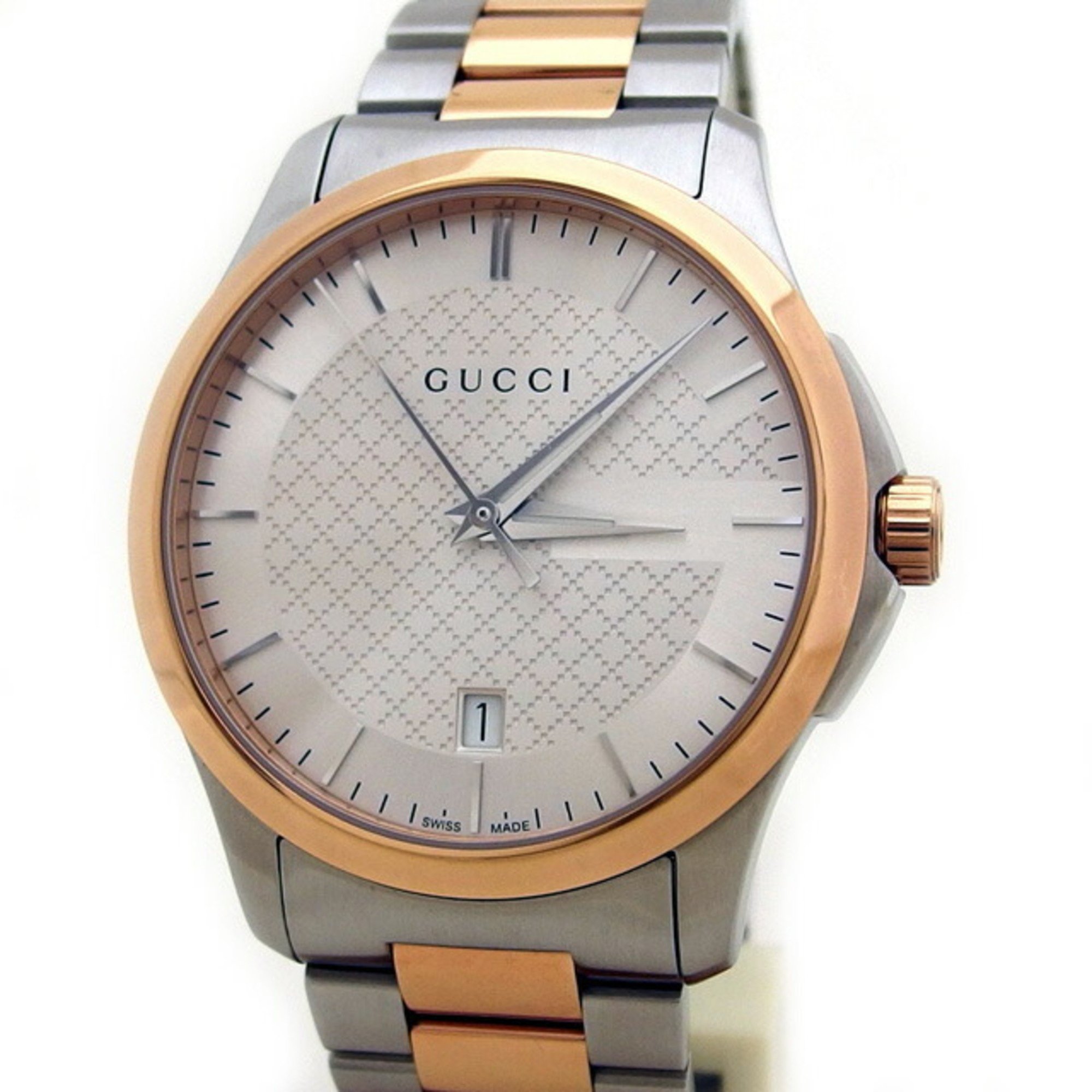 Gucci Diamante Pattern G Timeless Date Men's Watch 126.4 Wristwatch