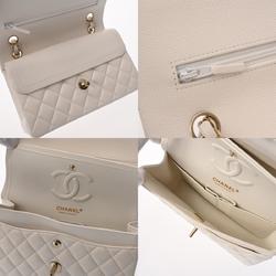 CHANEL Chanel Matelasse Chain Shoulder 23cm Double Flap White A01113 Women's Caviar Skin Bag