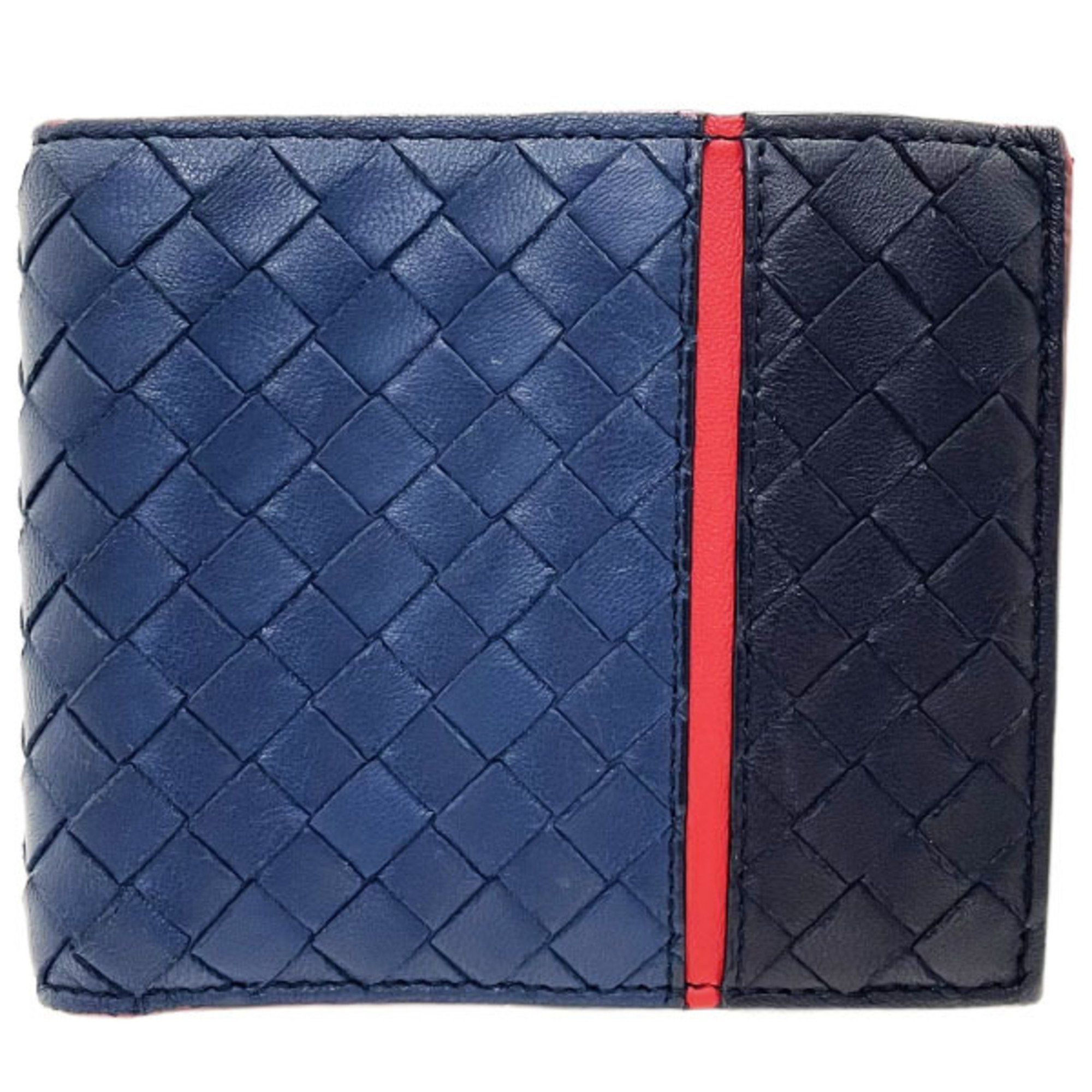 Bottega Veneta Bi-fold Wallet Intrecciato Leather Navy Black Red BOTTEGA VENETA Mesh Line Three-color Compact AWKAN-13721