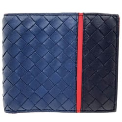 Bottega Veneta Bi-fold Wallet Intrecciato Leather Navy Black Red BOTTEGA VENETA Mesh Line Three-color Compact AWKAN-13721