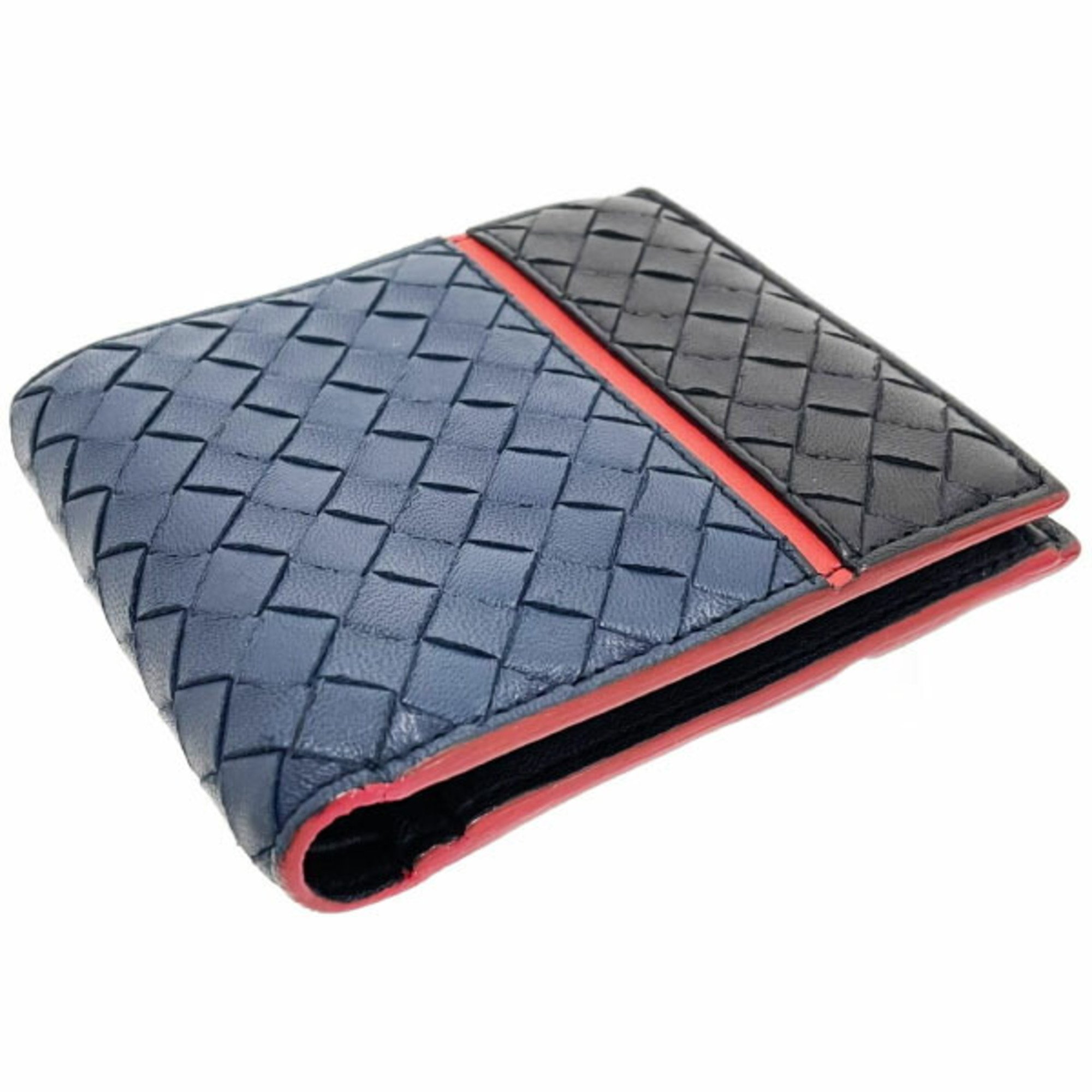 Bottega Veneta Bi-fold Wallet Intrecciato Leather Navy Black Red BOTTEGA VENETA Mesh Line Three-color Compact AWKAN-13721