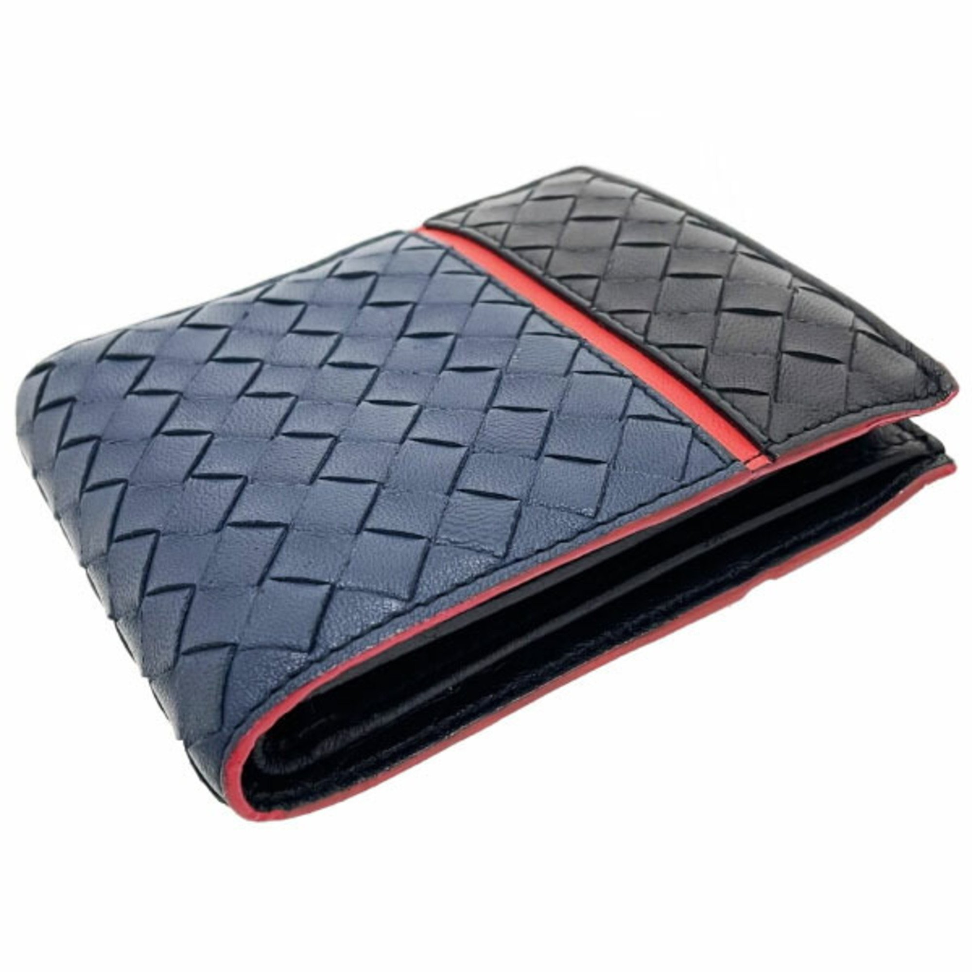 Bottega Veneta Bi-fold Wallet Intrecciato Leather Navy Black Red BOTTEGA VENETA Mesh Line Three-color Compact AWKAN-13721