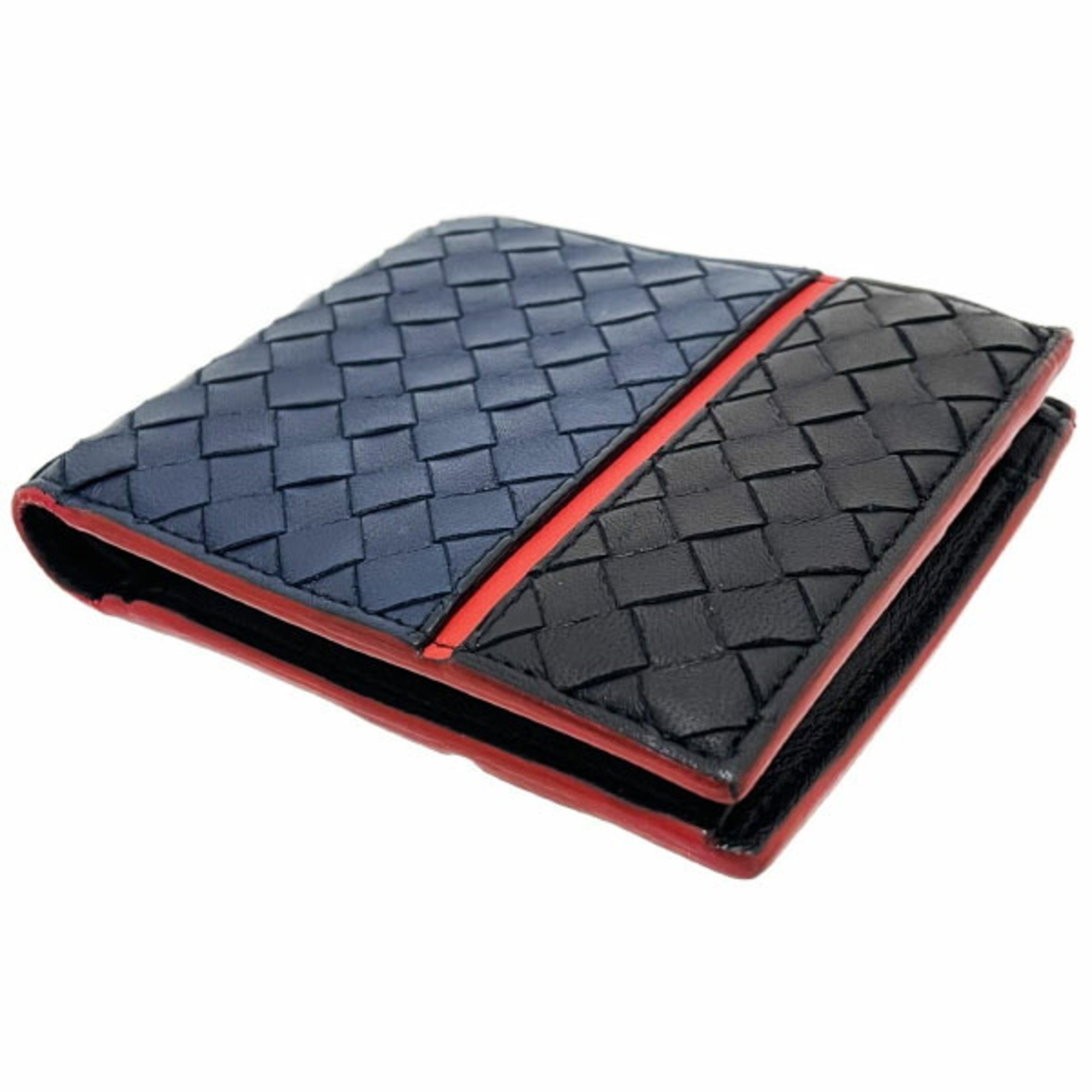 Bottega Veneta Bi-fold Wallet Intrecciato Leather Navy Black Red BOTTEGA VENETA Mesh Line Three-color Compact AWKAN-13721