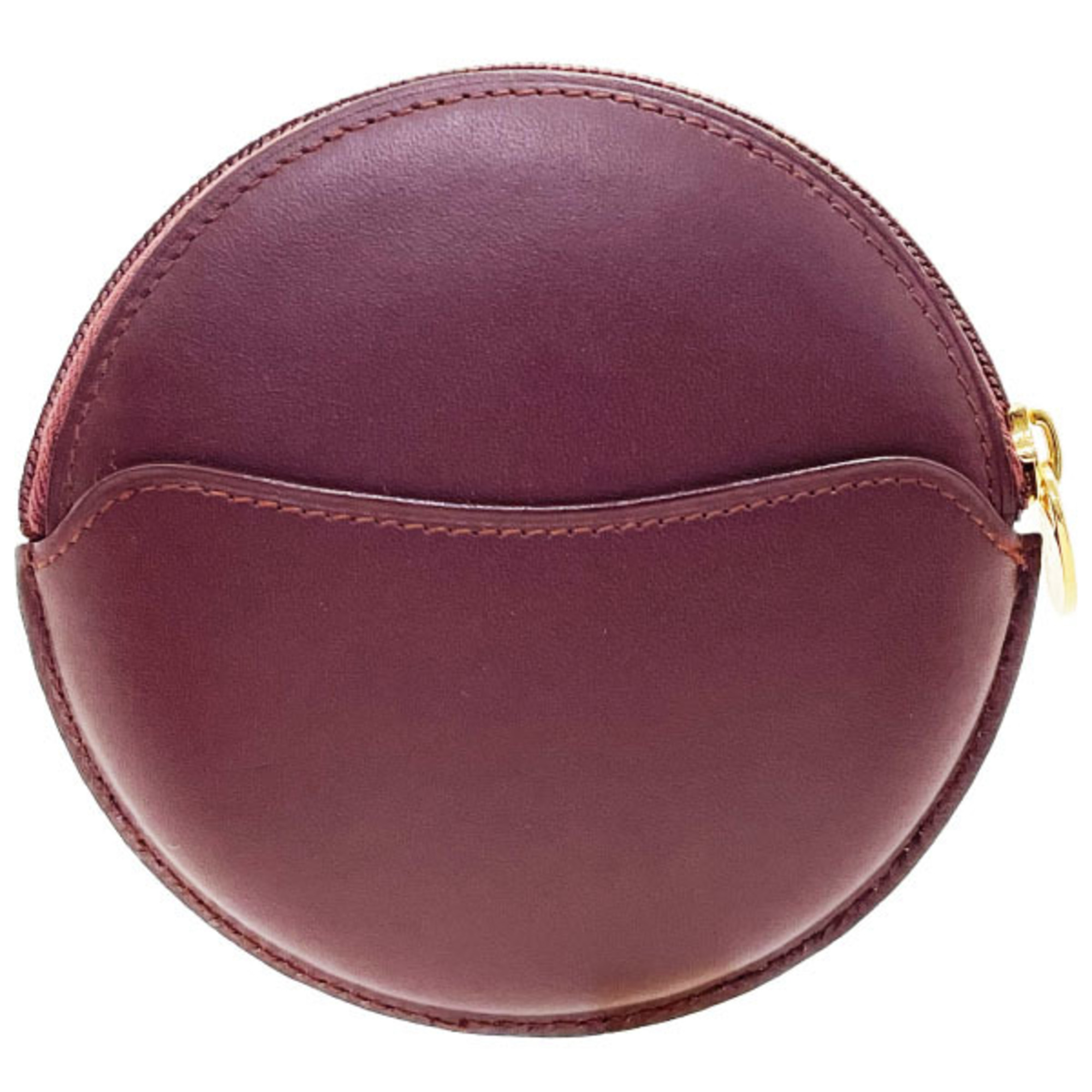 Cartier Coin Case Must Line Purse Leather Bordeaux Wine Red Maroon 2C Round TT-13613