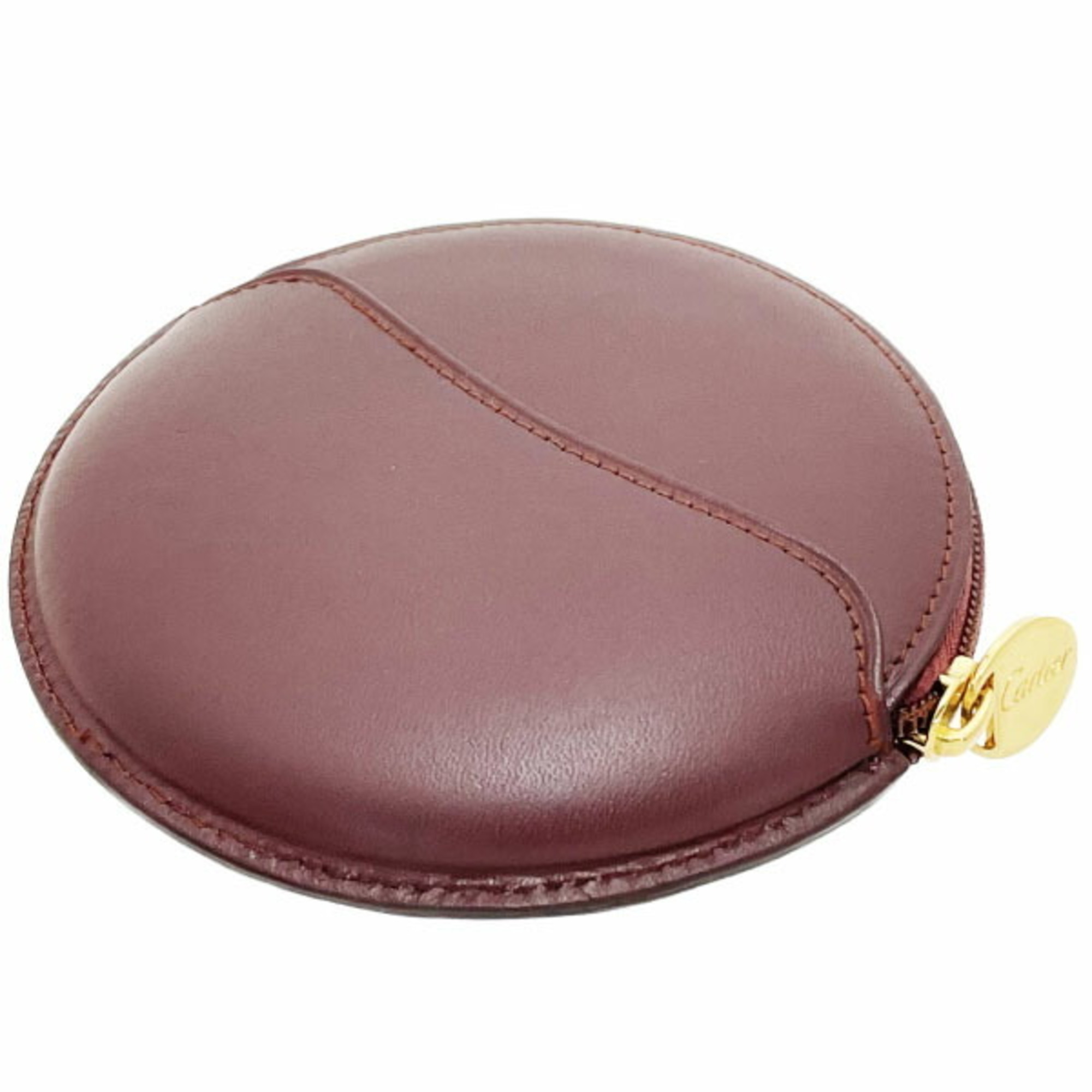 Cartier Coin Case Must Line Purse Leather Bordeaux Wine Red Maroon 2C Round TT-13613