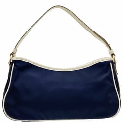 Salvatore Ferragamo Pouch Vara Handbag Nylon Fabric Leather Navy Ivory White 22 C642 Ribbon Bag SS-13517