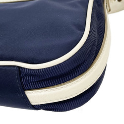 Salvatore Ferragamo Pouch Vara Handbag Nylon Fabric Leather Navy Ivory White 22 C642 Ribbon Bag SS-13517