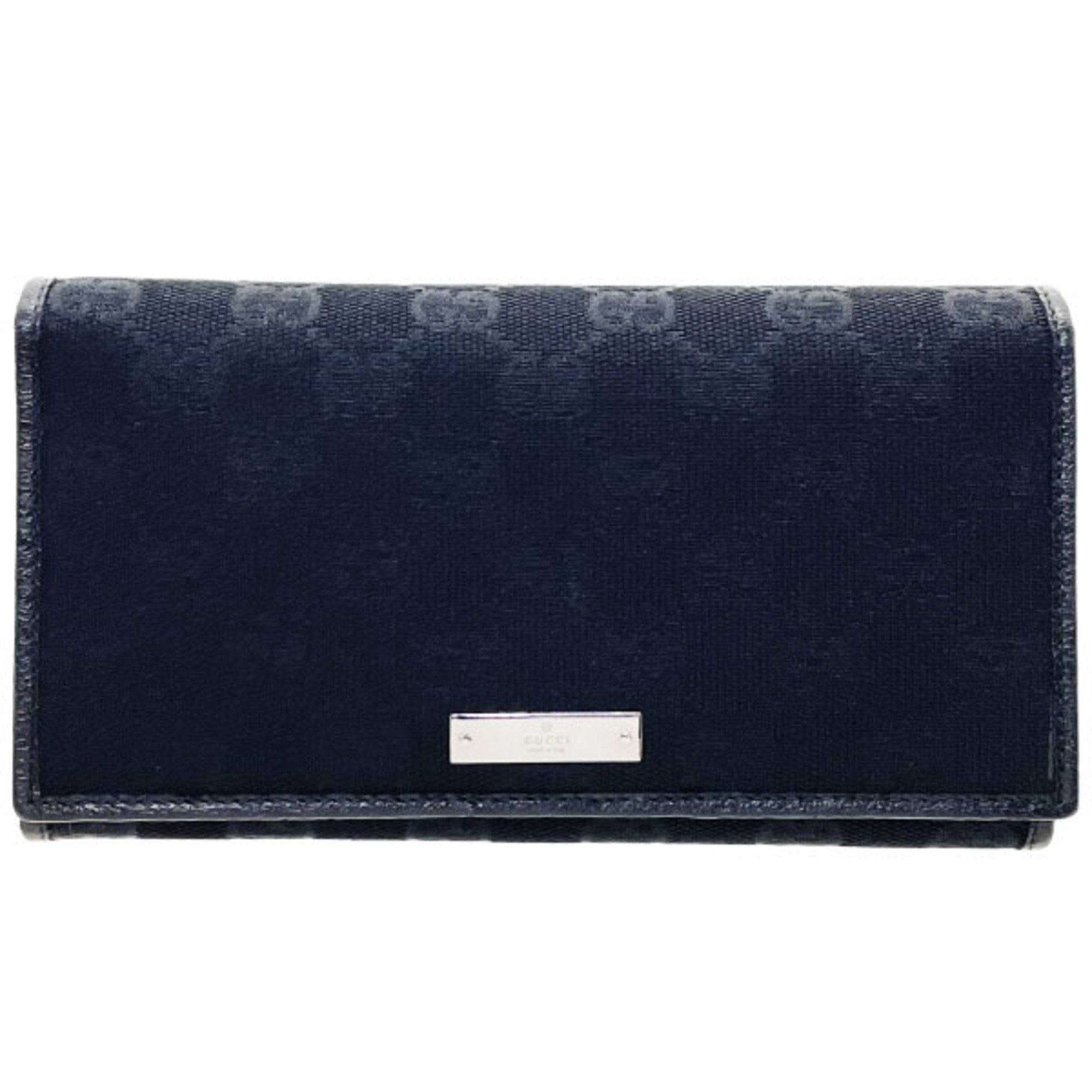 Gucci Plate Bi-fold Long Wallet GG Canvas Leather Black 244946 GUCCI HH-13757